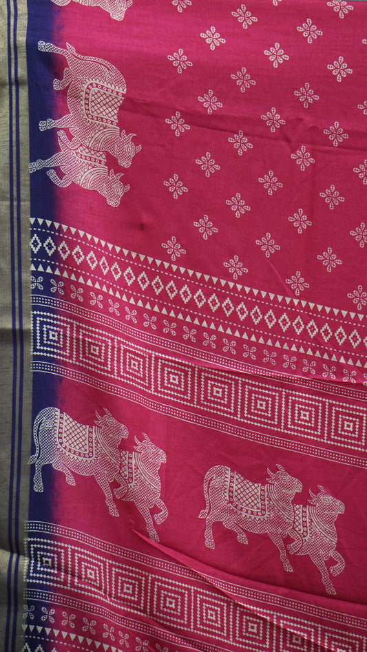 Shiffon Saree Cow Print Pink - Violet