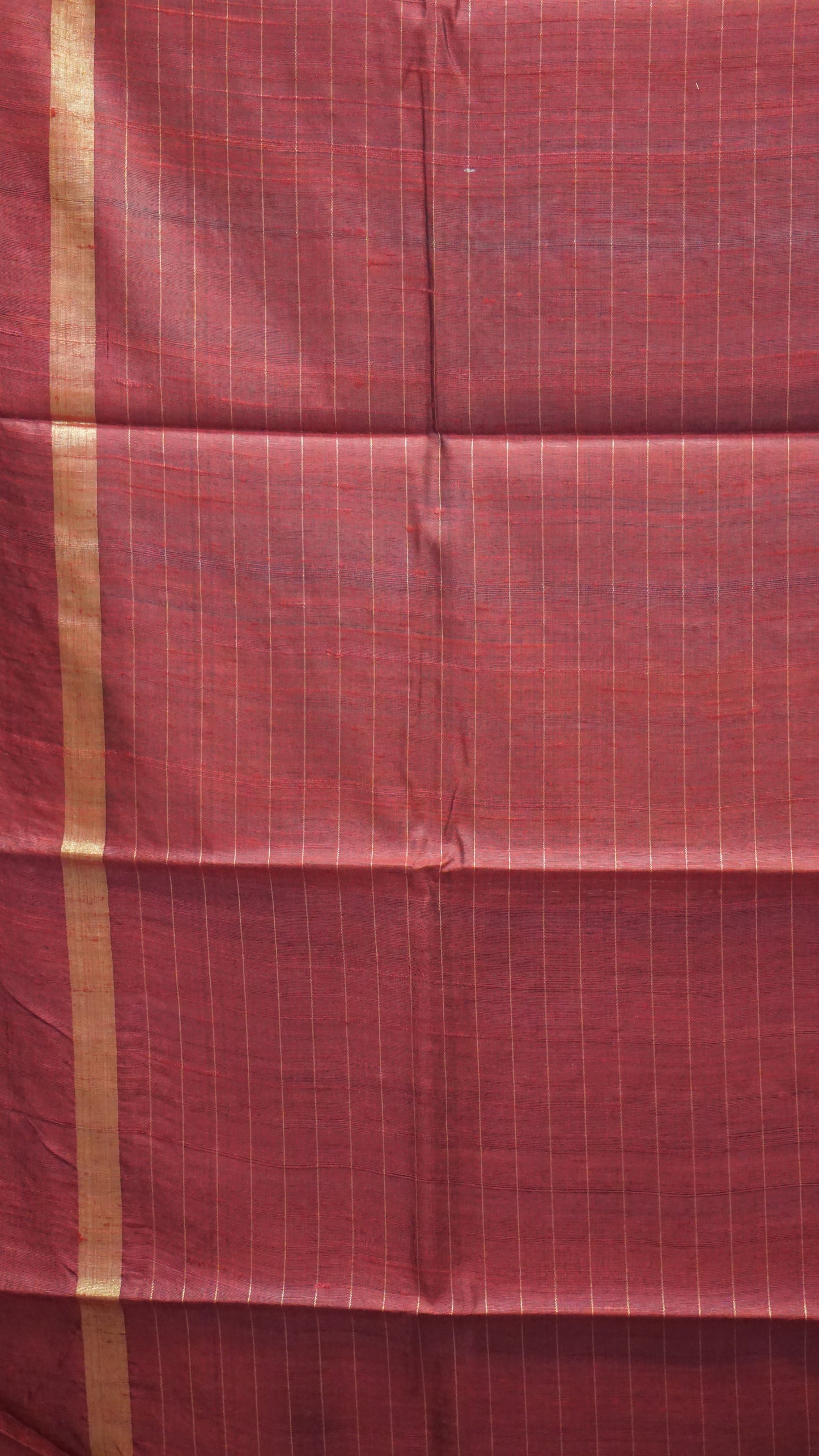 Pure Dupion Silk Saree Checks - Cream With Maroon Border