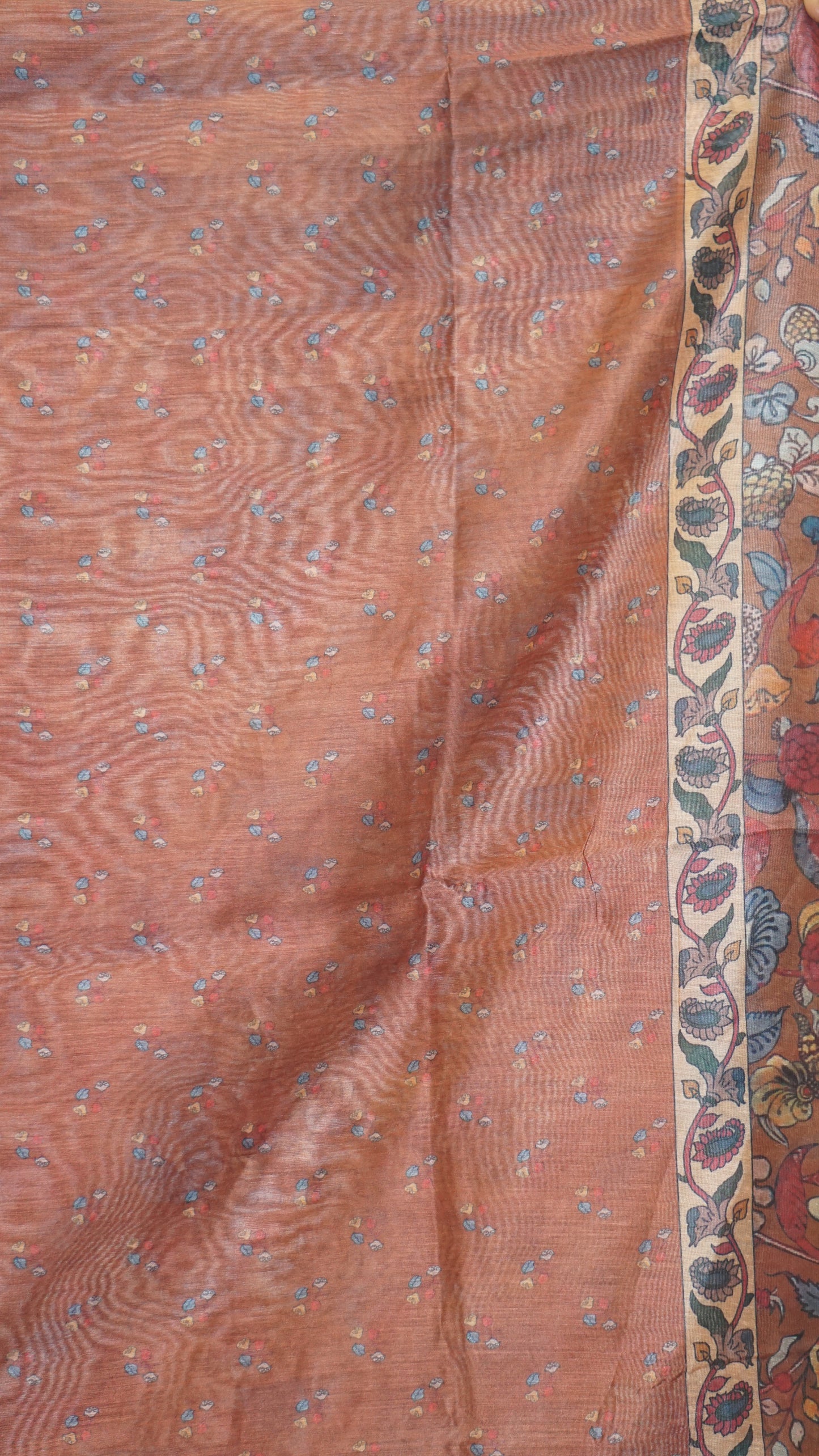 Chanderi Saree Ikkatkari Print - Brown & Navy Blue