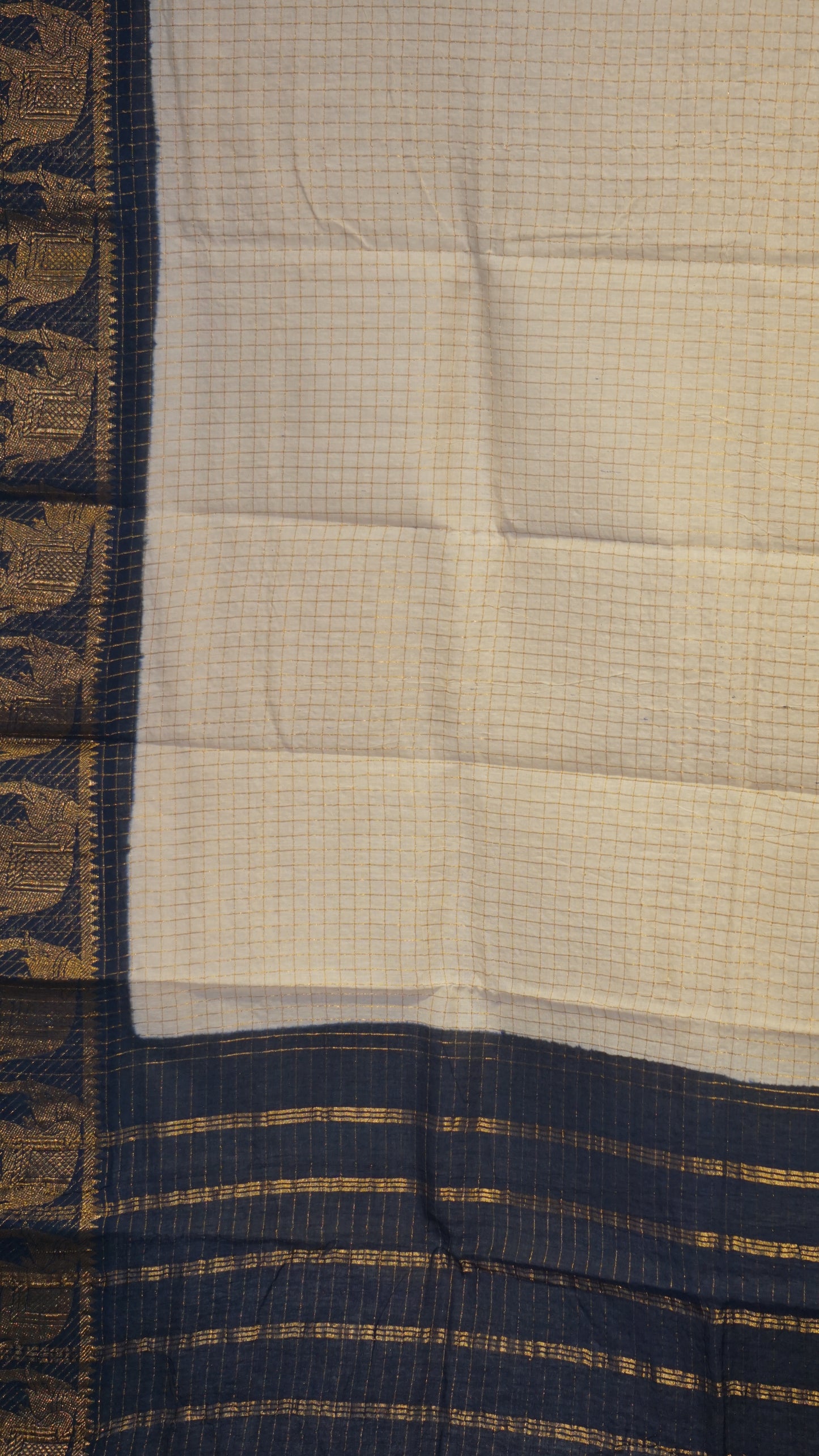 Sungudi Cotton Saree Checks Sandal - Navy Blue