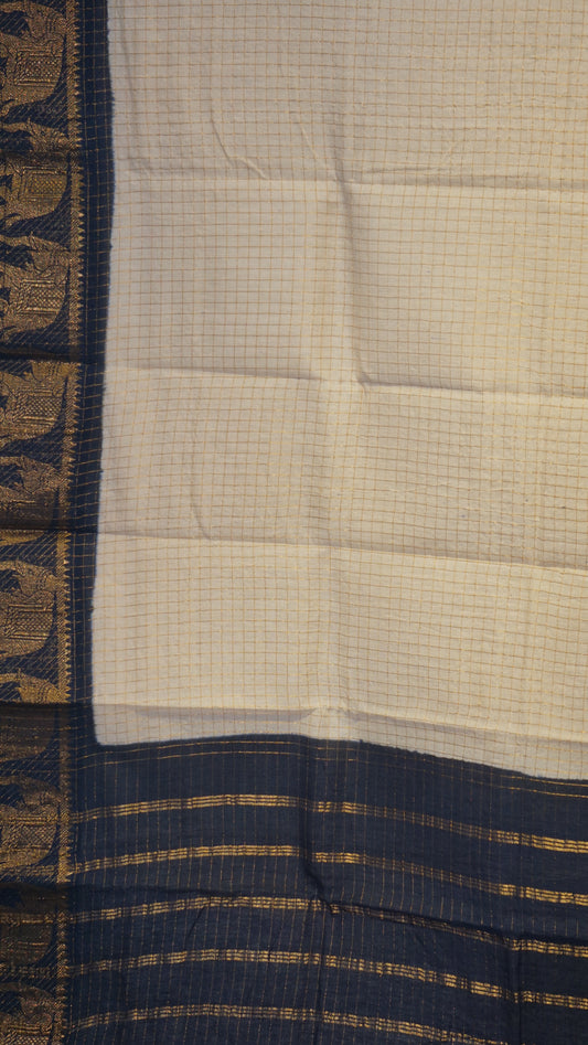 Sungudi Cotton Saree Checks Sandal - Navy Blue