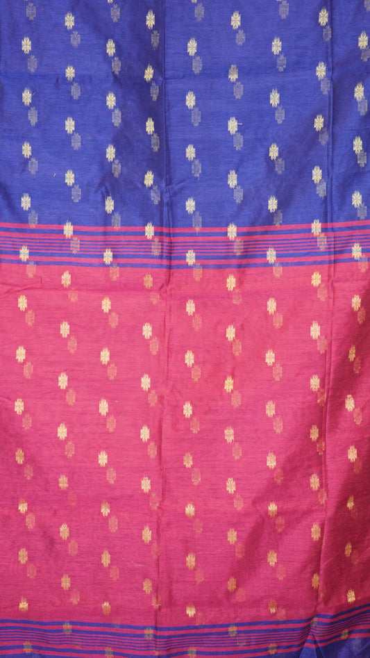Handloom Cotton Saree Semi Maheshwari Design - Violet With Magenta