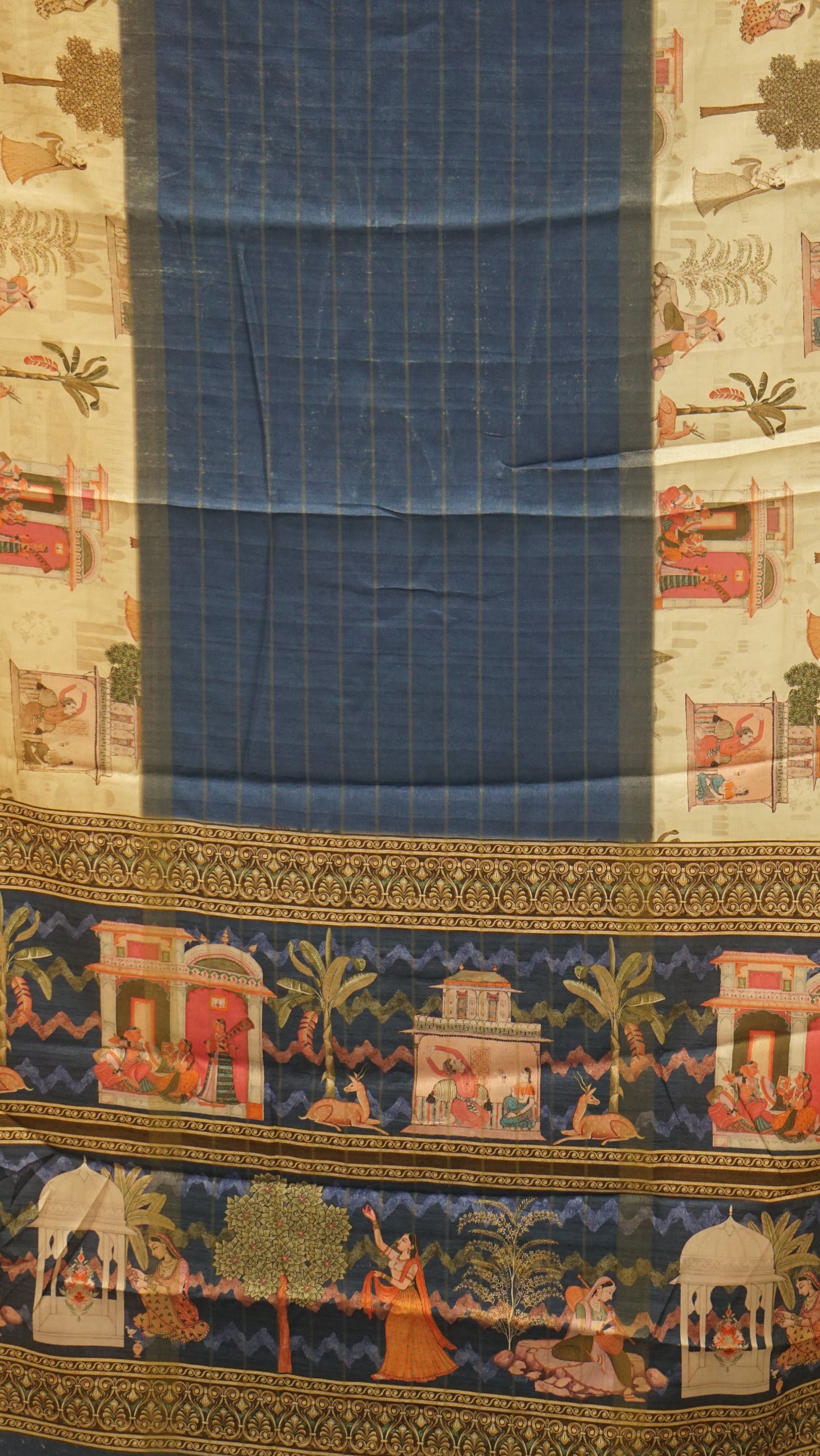 Semi Printed Silk Saree - Navy Blue