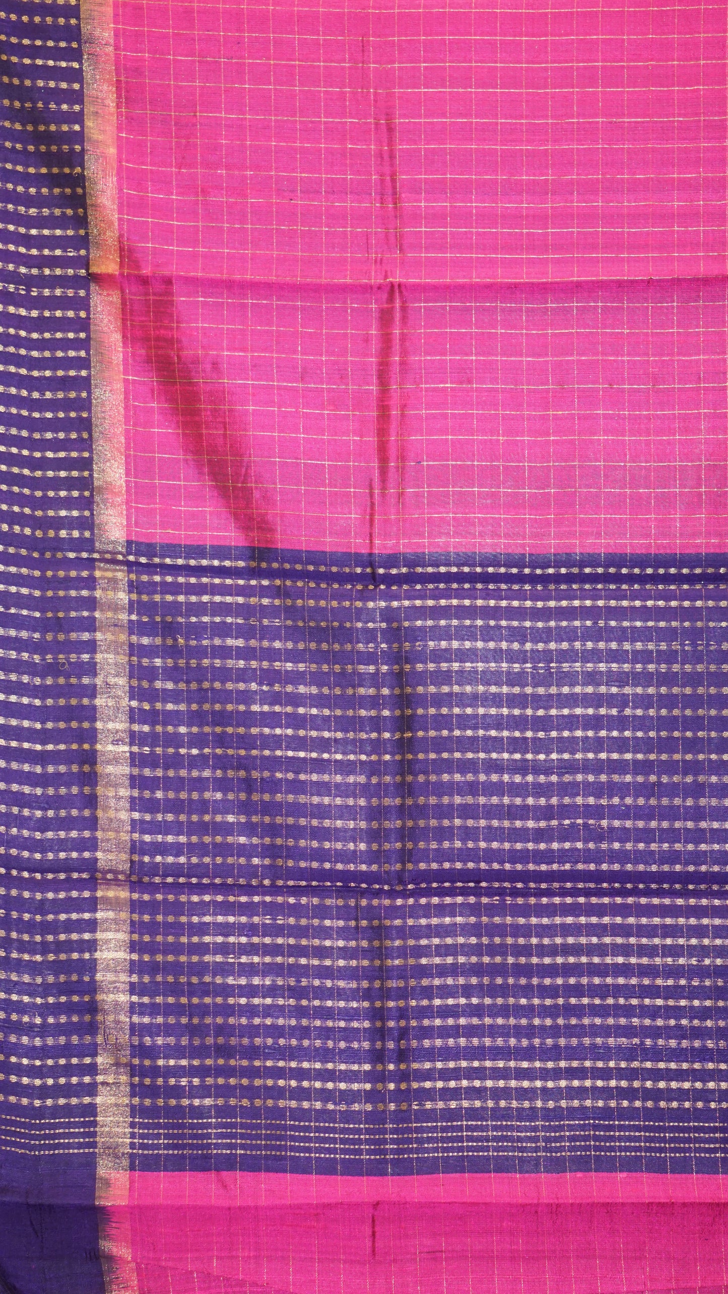 Pure Dupion Silk Saree Checks - Pink with Navy Blue border