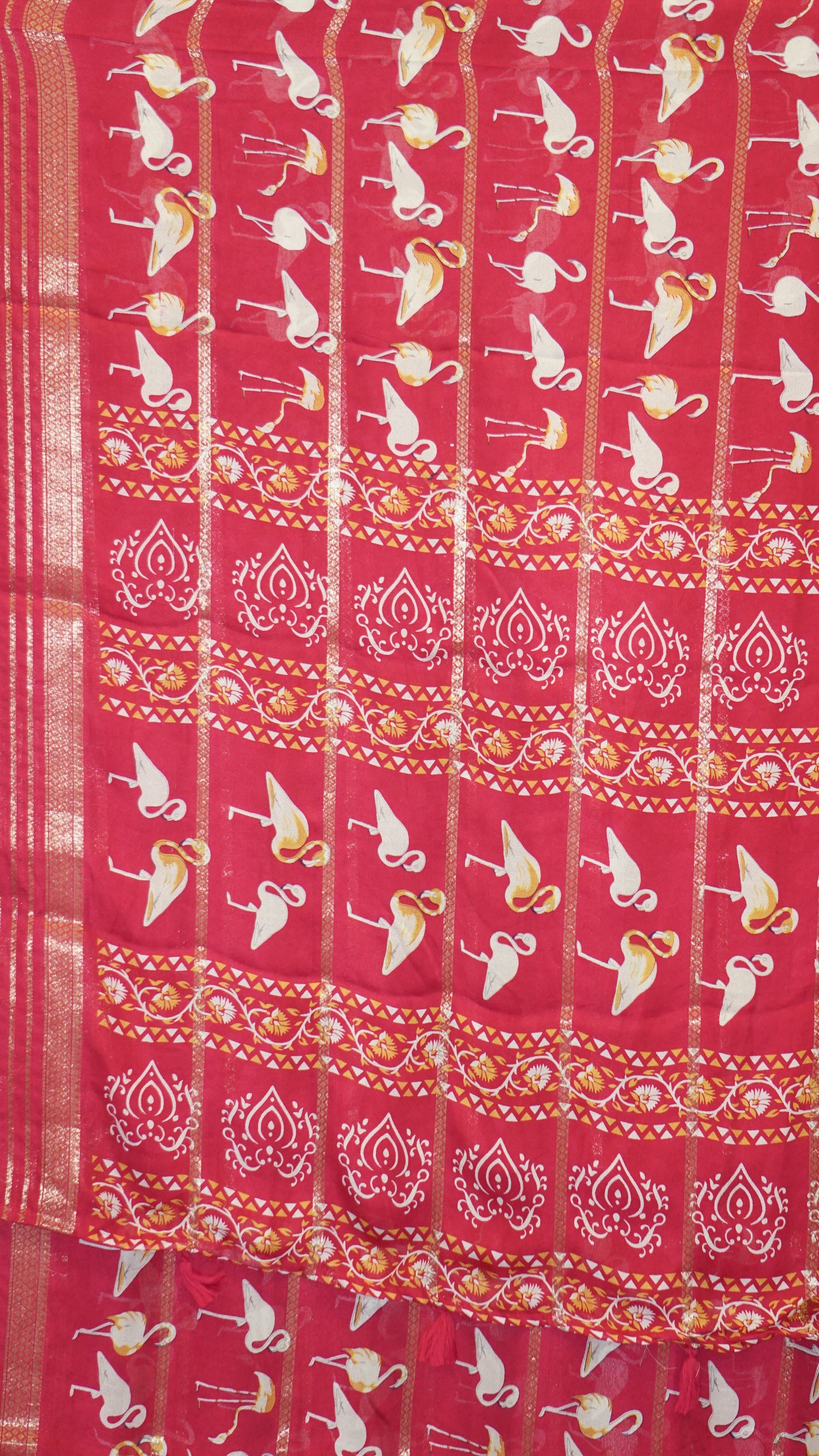 Shiffon Saree Flamingo Design - Pink