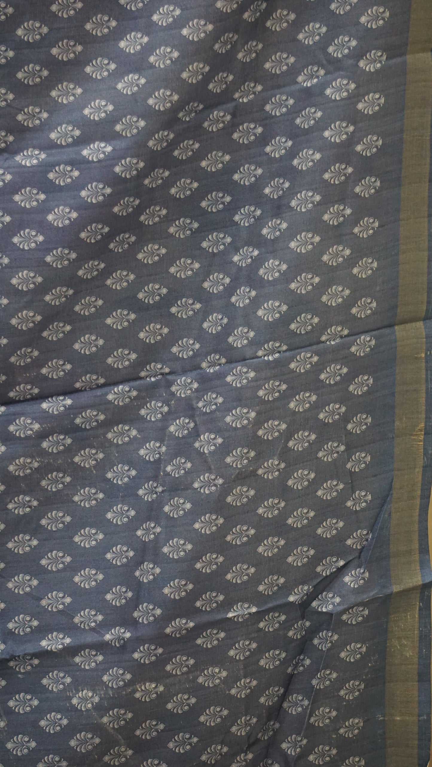 Semi Printed Silk Saree - Navy Blue