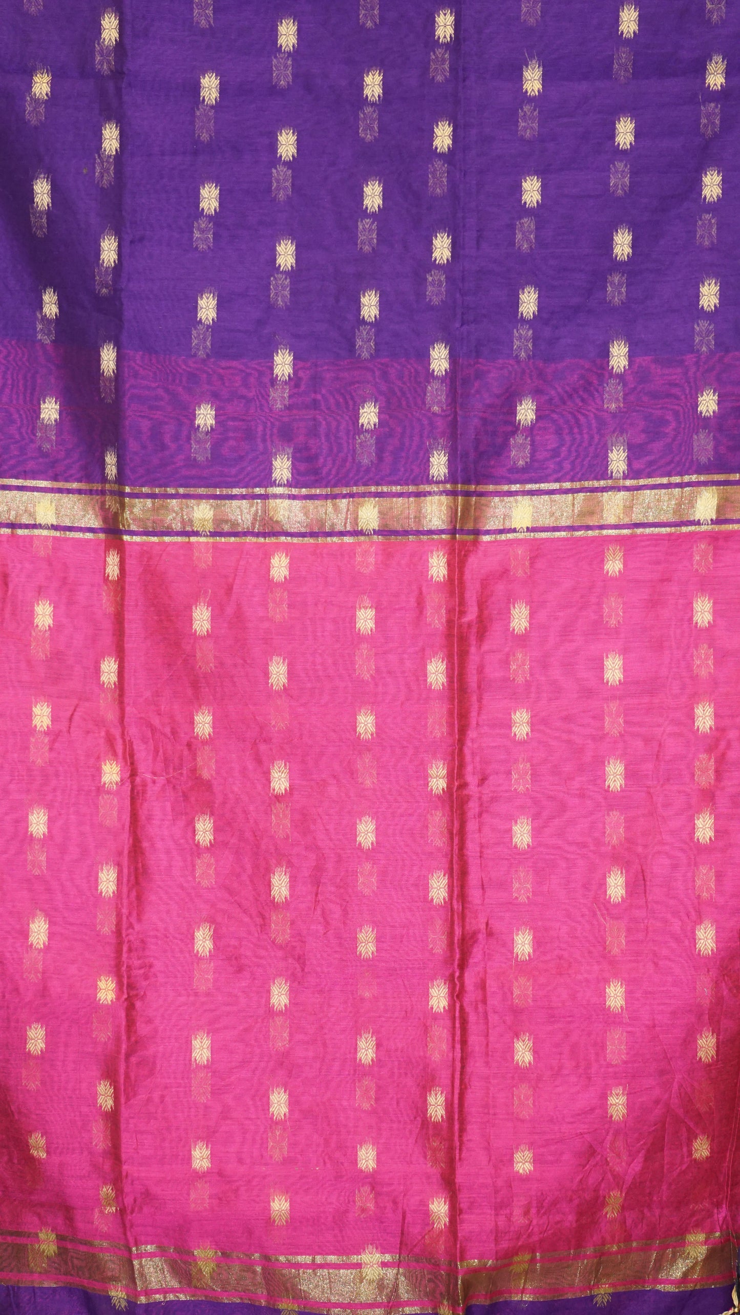 Handloom Cotton Saree Semi Maheshwari Design - Violet With Pink