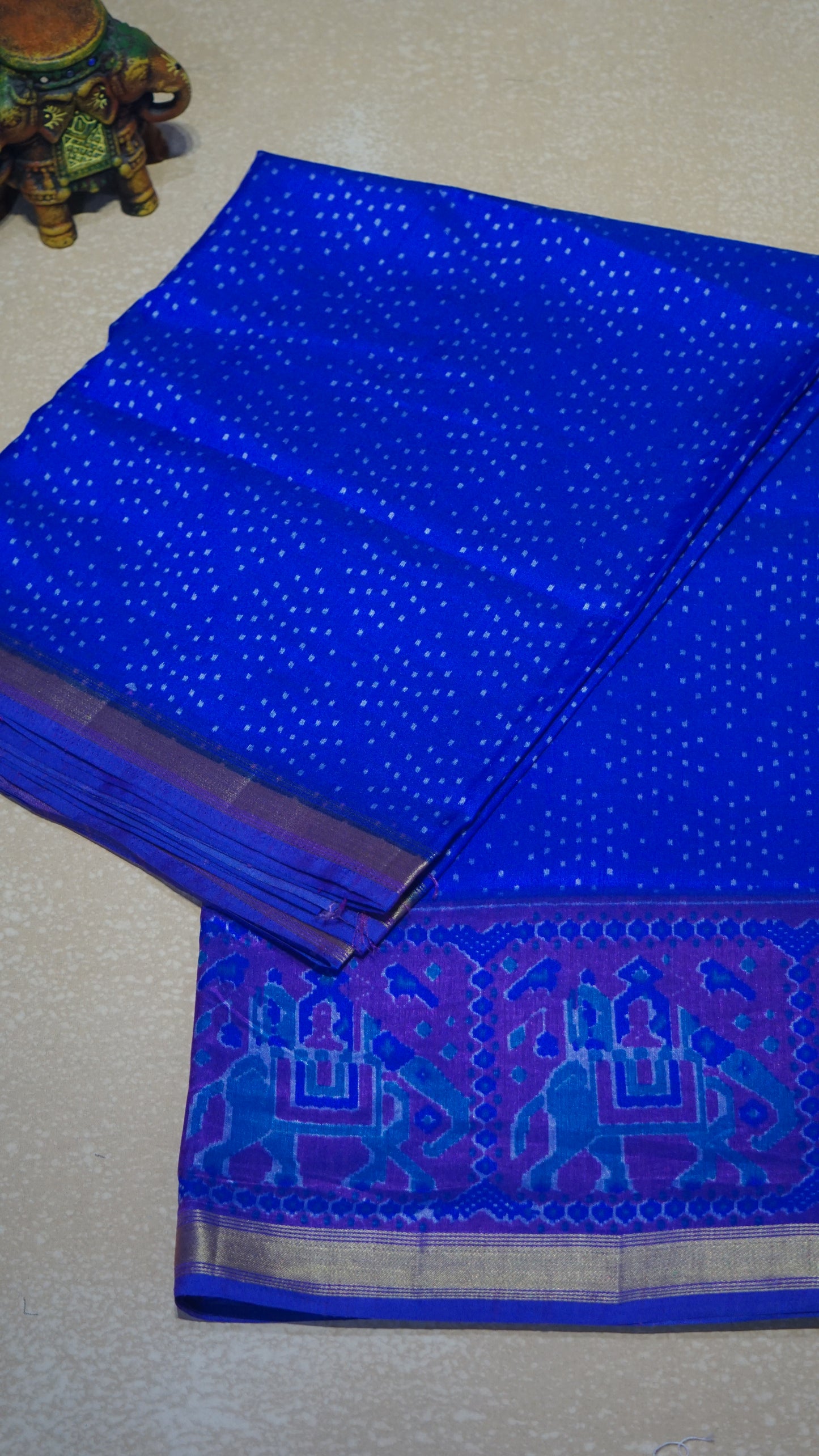 Semi Pattola Saree Dotted - Blue