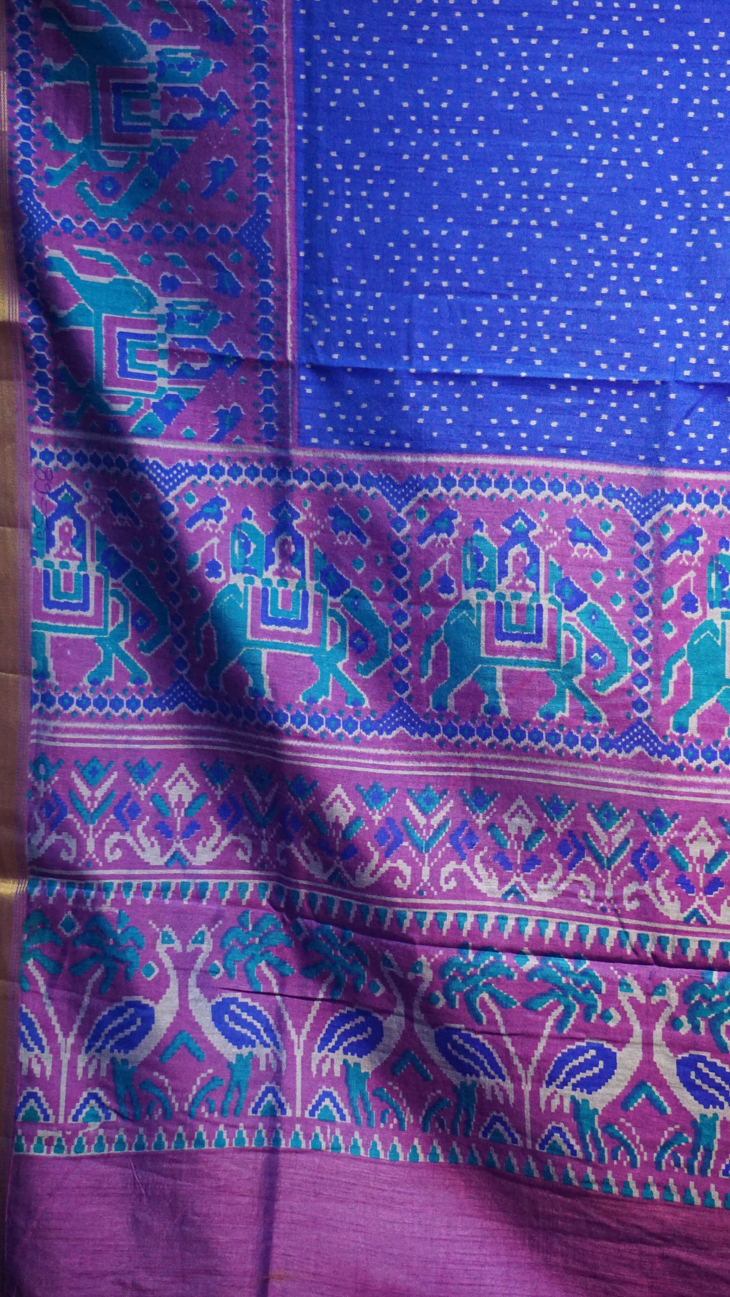 Semi Pattola Saree Dotted - Blue