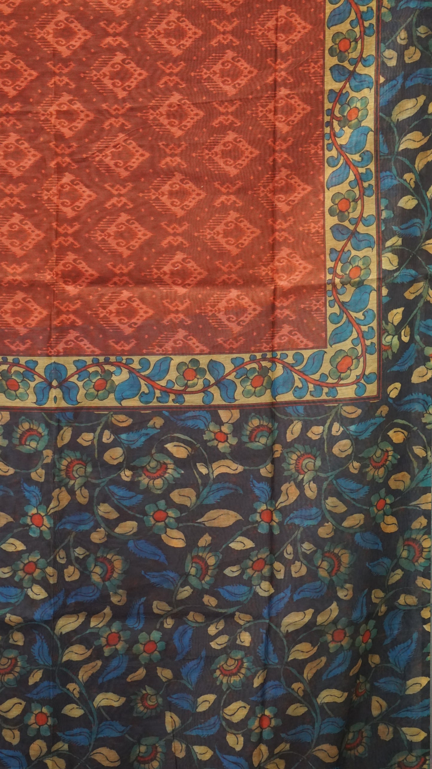Chanderi Saree Ikkatkari Print - Navy Blue & Maroon