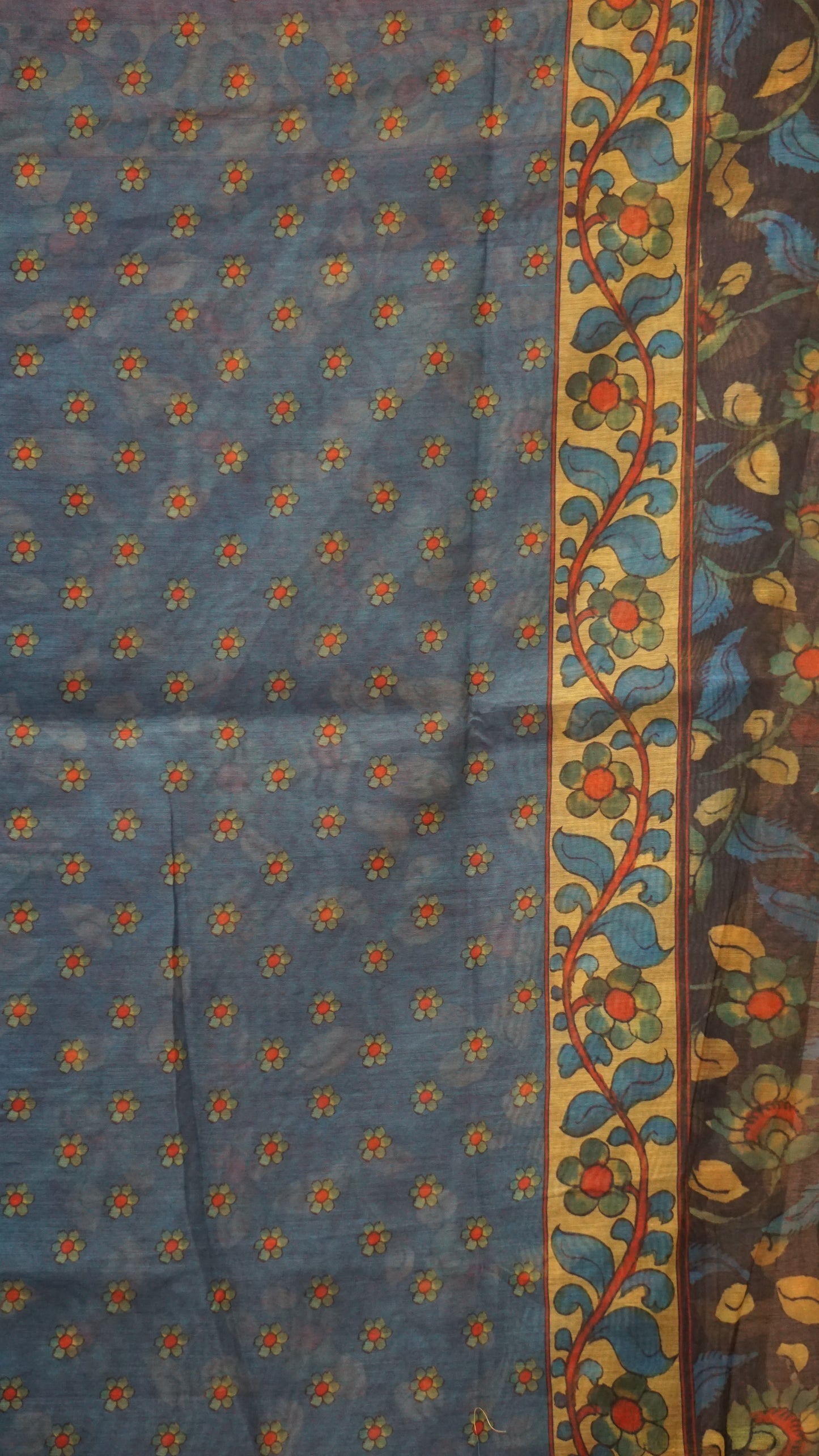 Chanderi Saree Ikkatkari Print - Navy Blue & Maroon
