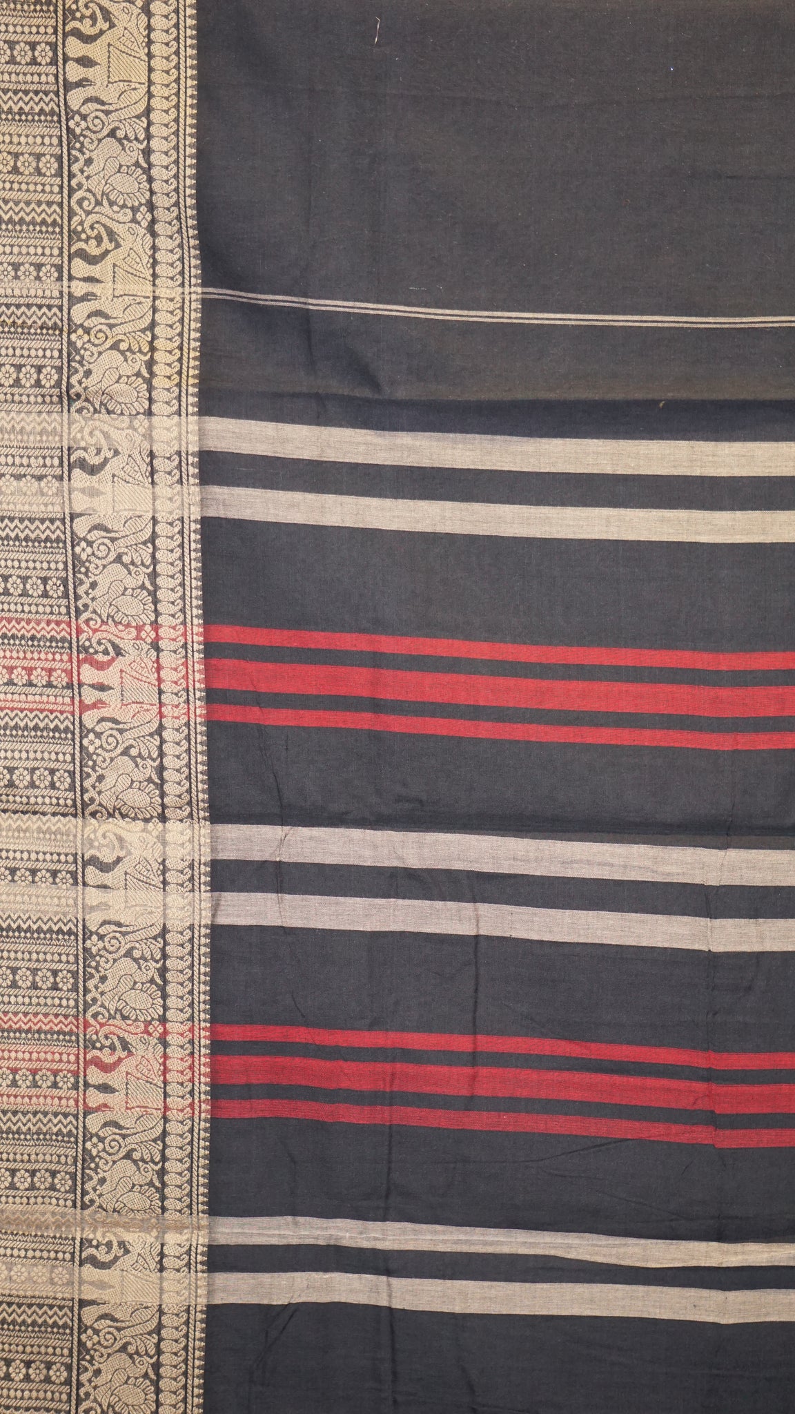 Narayanapet Cotton Saree Elephant Border Black