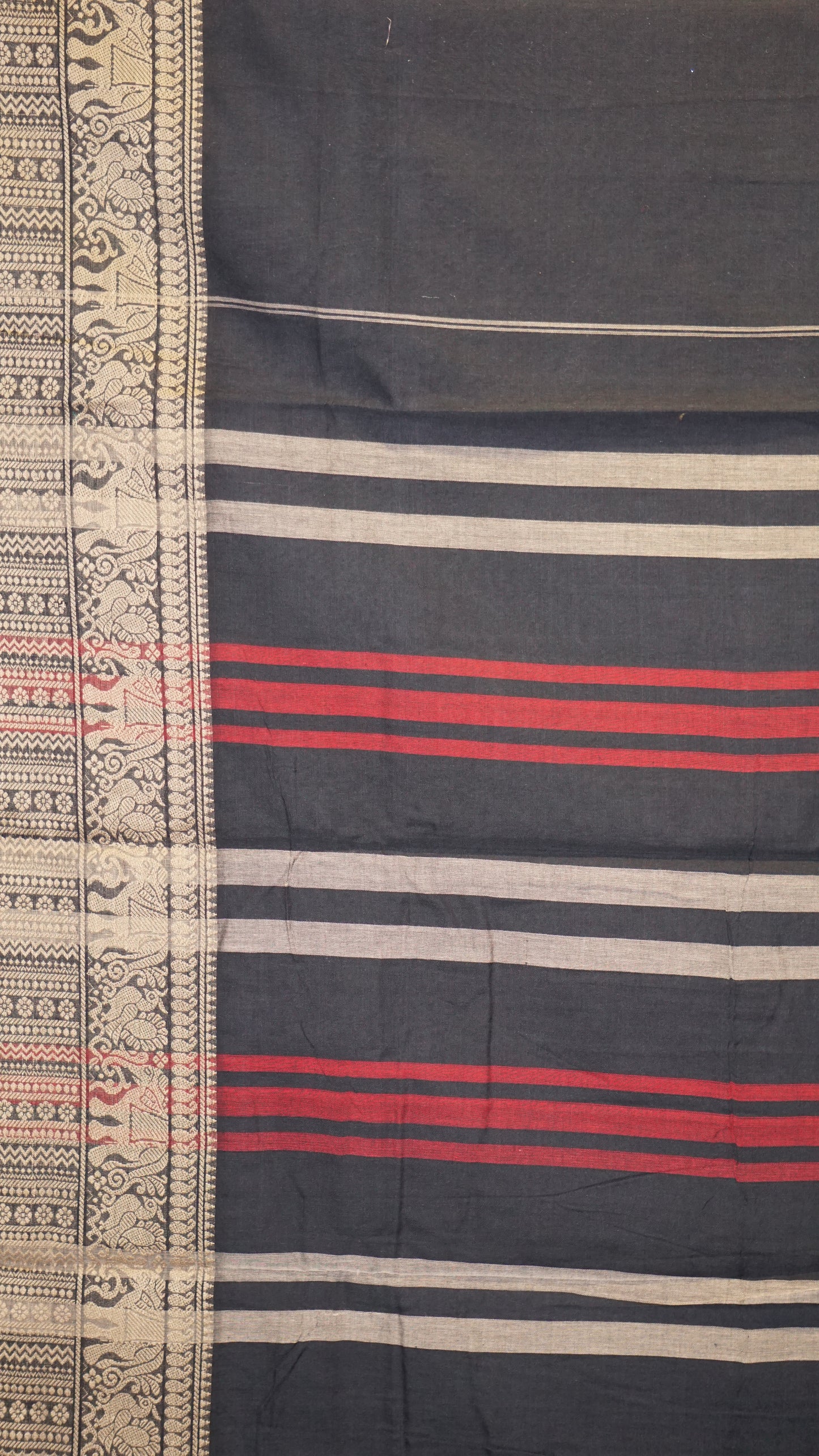 Narayanapet Cotton Saree Elephant Border Black