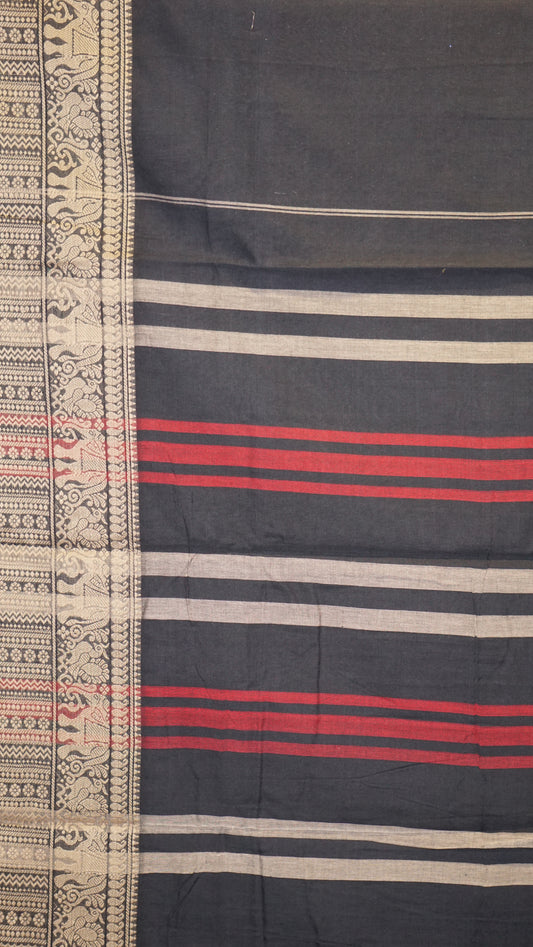 Narayanapet Cotton Saree Elephant Border Black