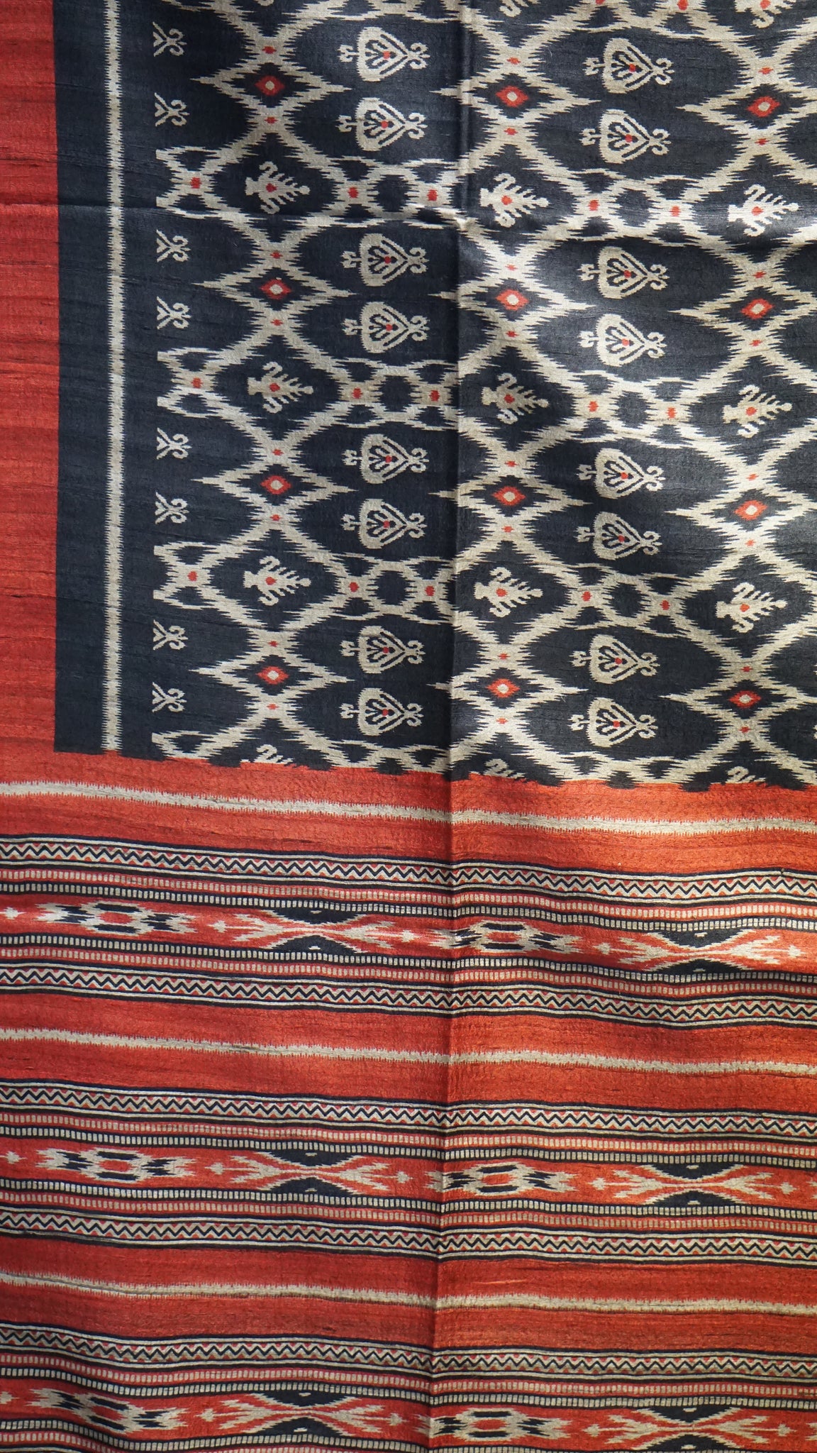 Pure Tussar Saree - Navy Blue & Brick Red