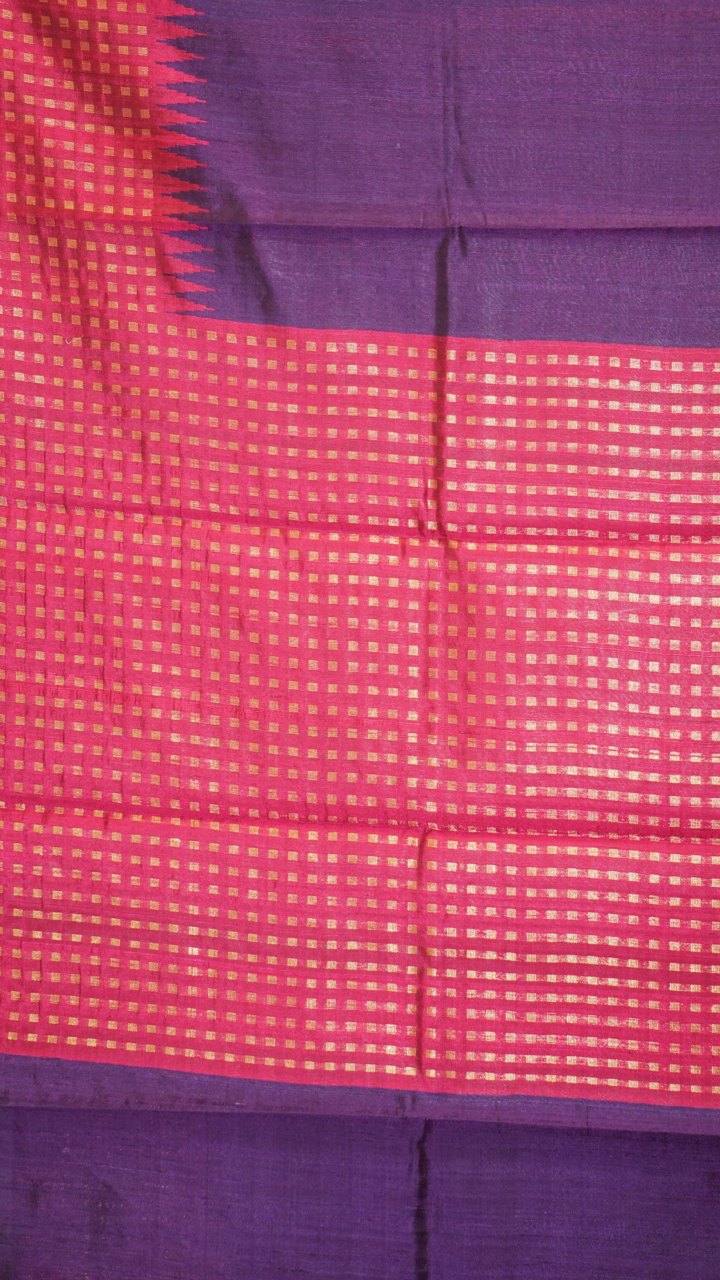 Pure Dupion Silk Saree - Navy Blue with Pink Border