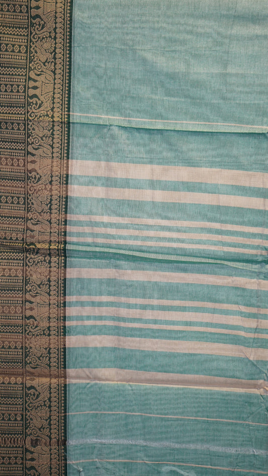 Narayanapet Cotton Saree Elephant Border Light Green