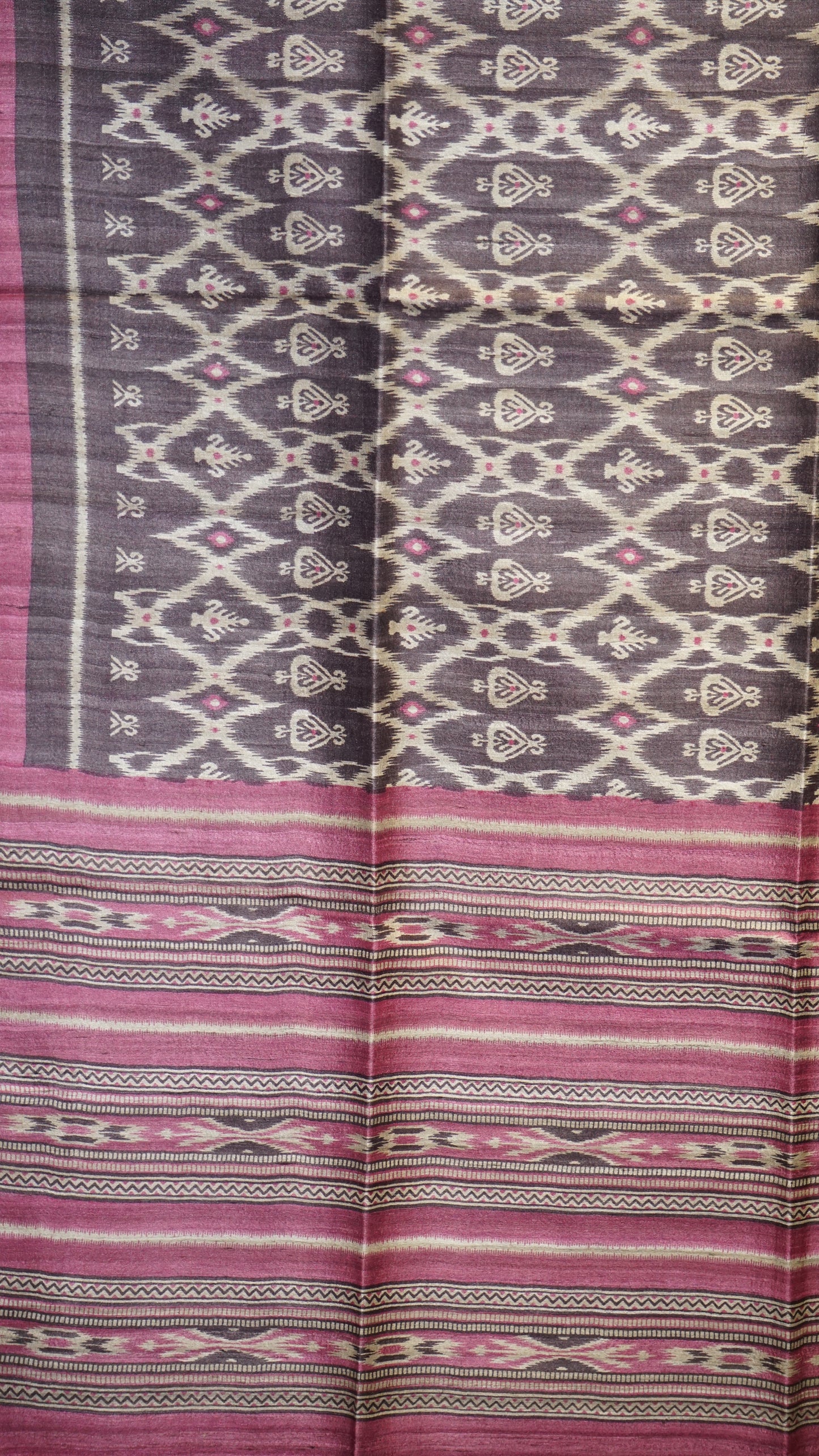 Pure Tussar Saree - Chocolate Brown & Pink
