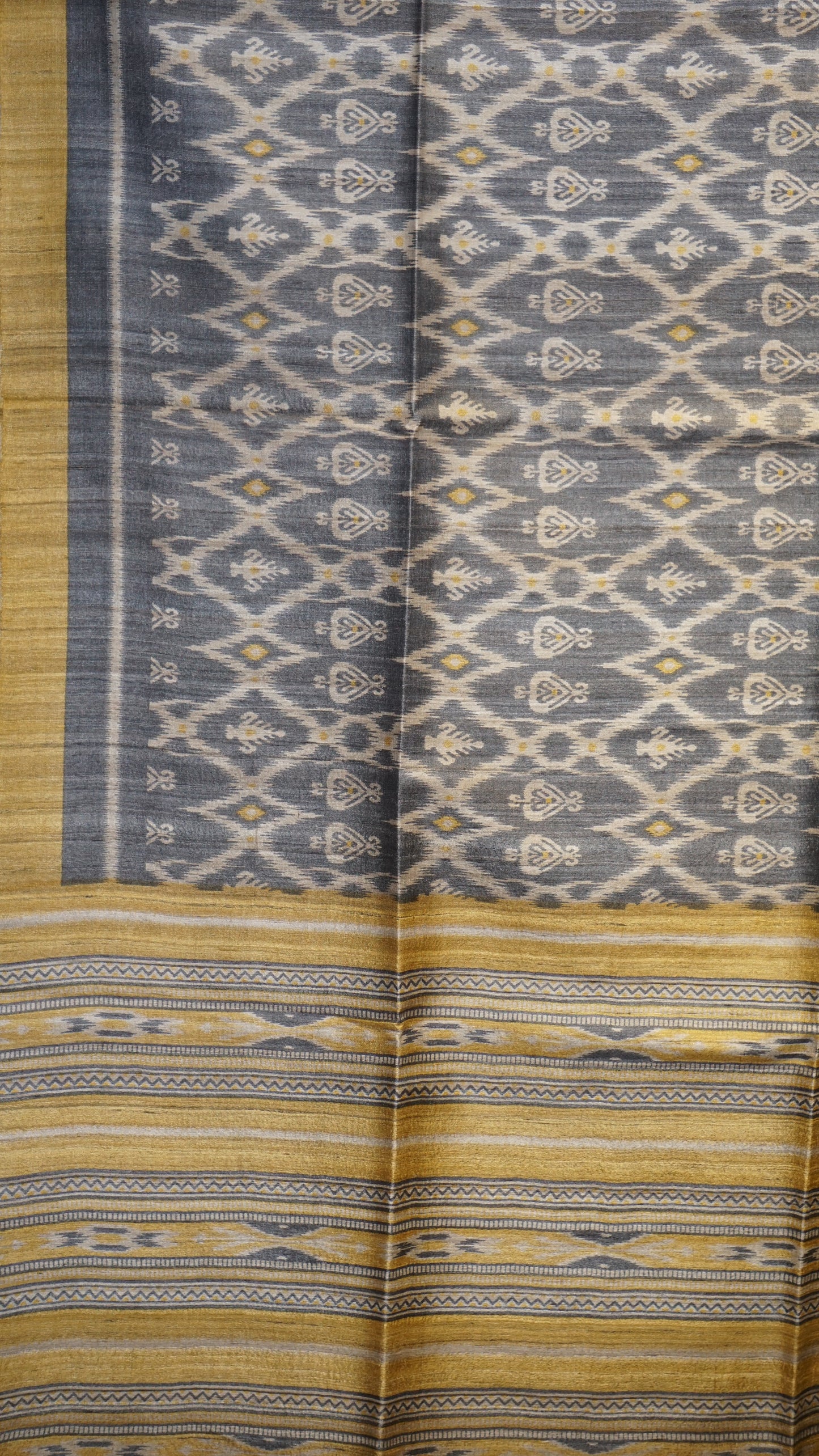 Pure Tussar Saree - Mustard Yellow & Blue
