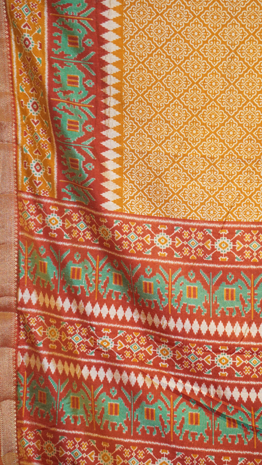 Semi Pattola Saree Kolam Print - Mustard