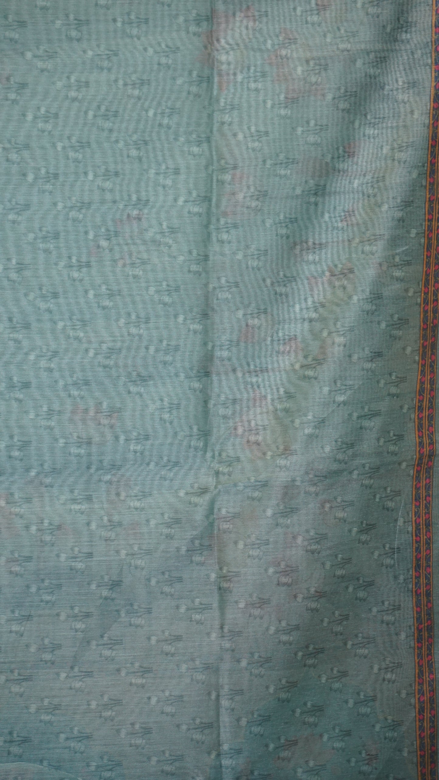Chanderi Saree Pichwai Print - Teal Green