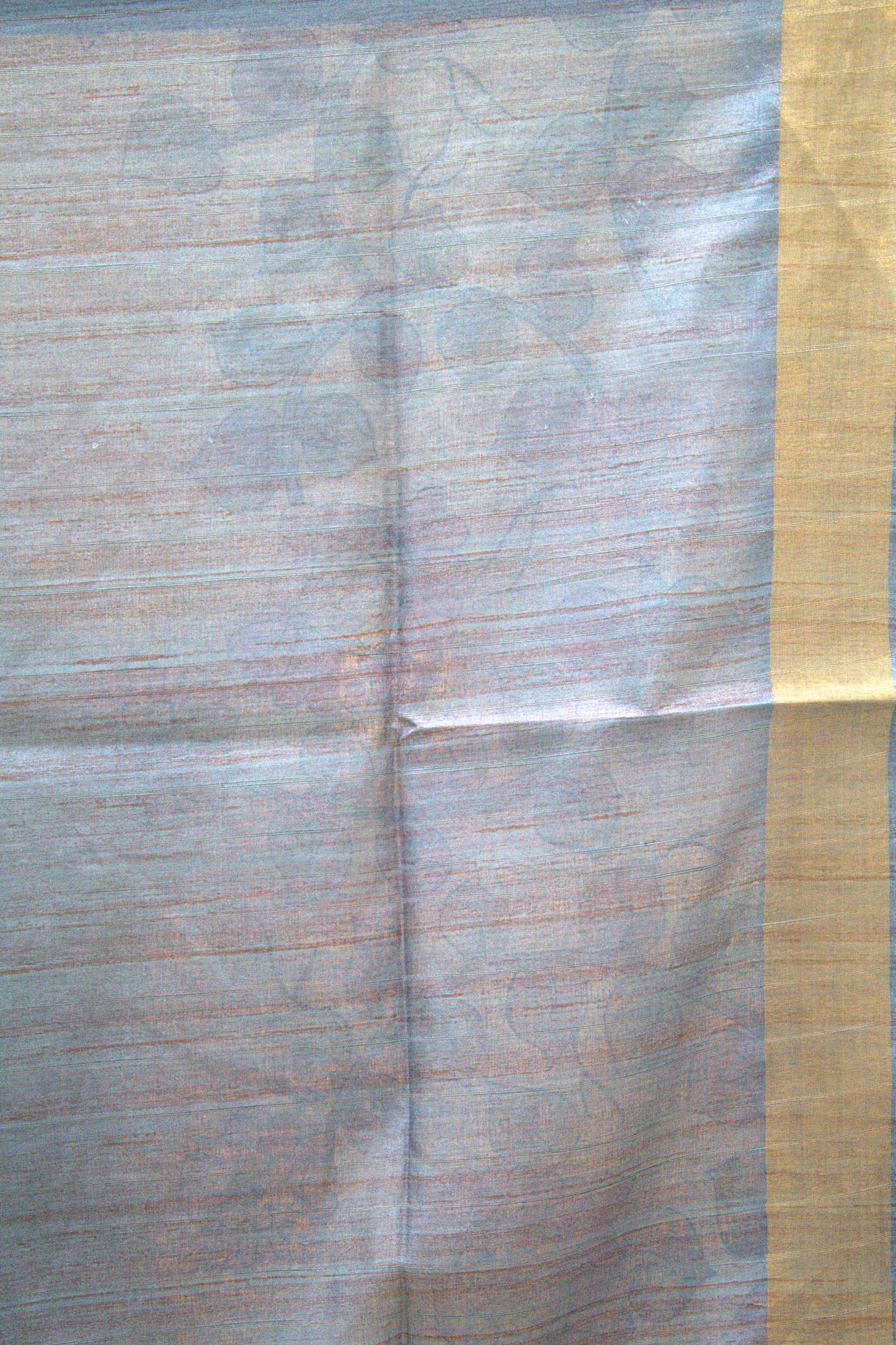 Semi Tussar Saree Kalamkari Print -Mustard Peack Blue
