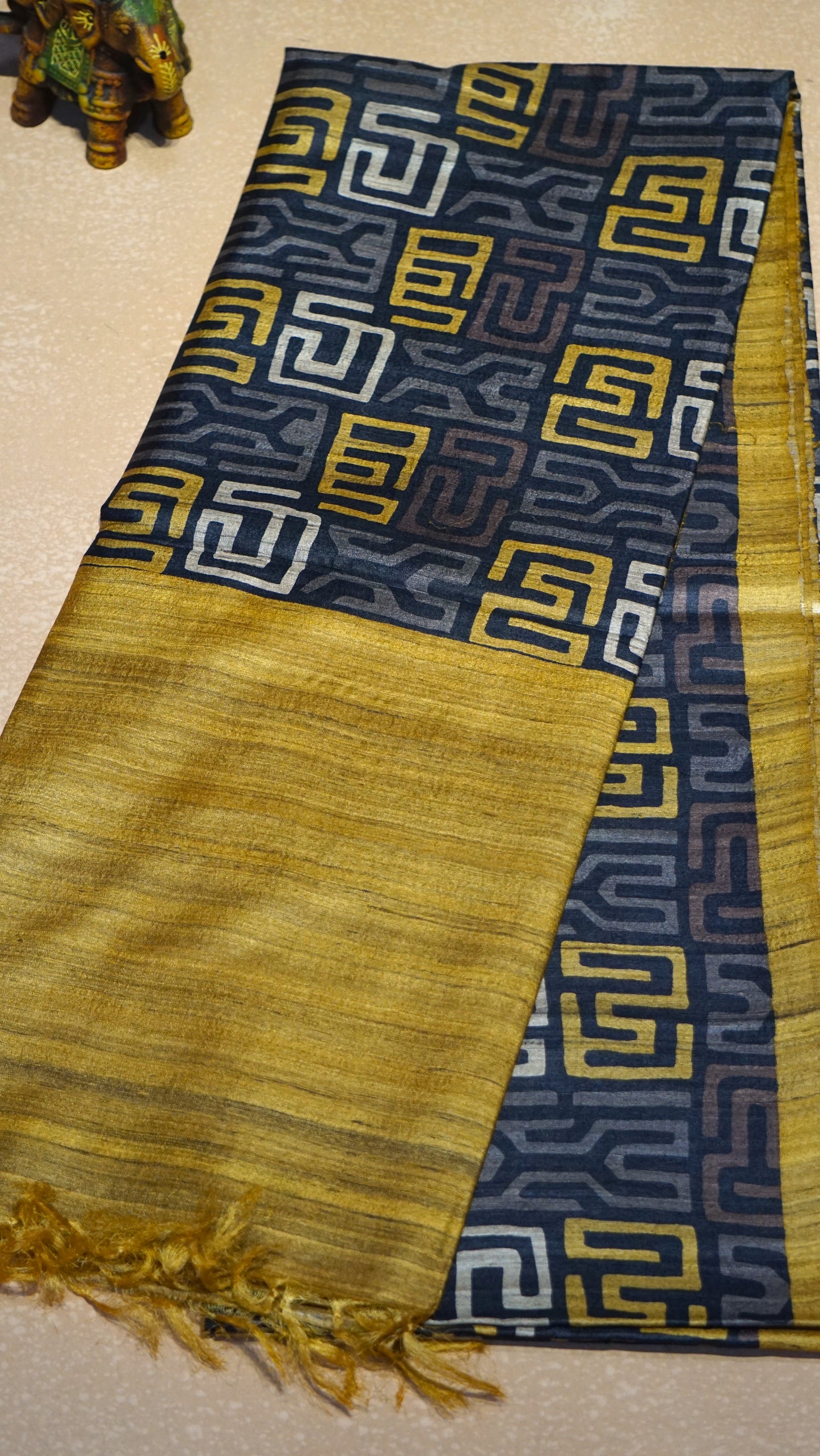 Pure Tussar Saree - Mustard Yellow