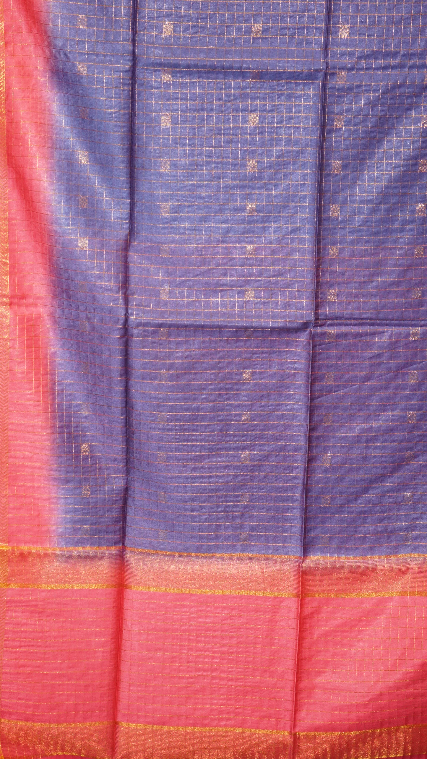 Bhagalpur Tussar Saree Checks - Blue & Pink