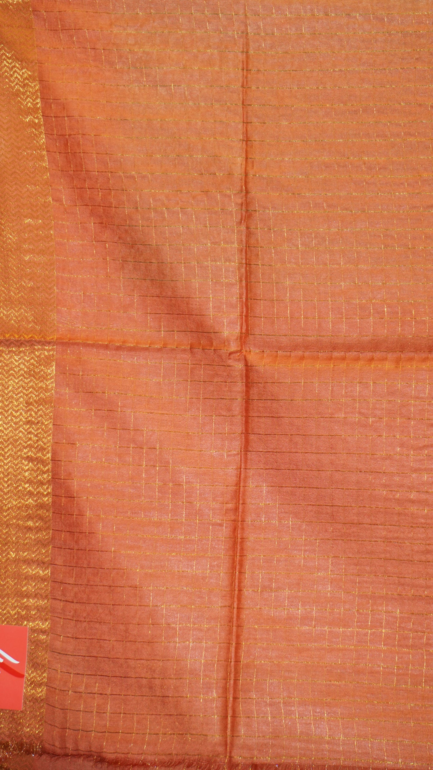 Bhagalpur Tussar Saree Checks - Light Green & Orange
