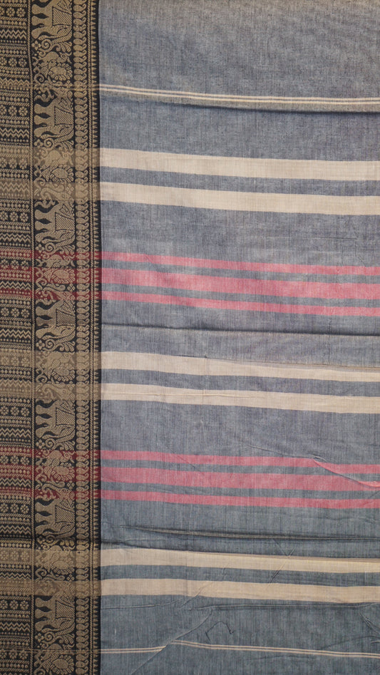 Narayanapet Cotton Saree Elephant Border Grey
