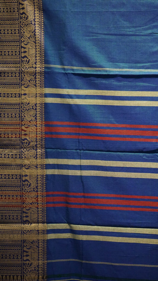 Narayanapet Cotton Saree Elephant Border Peacock Blue
