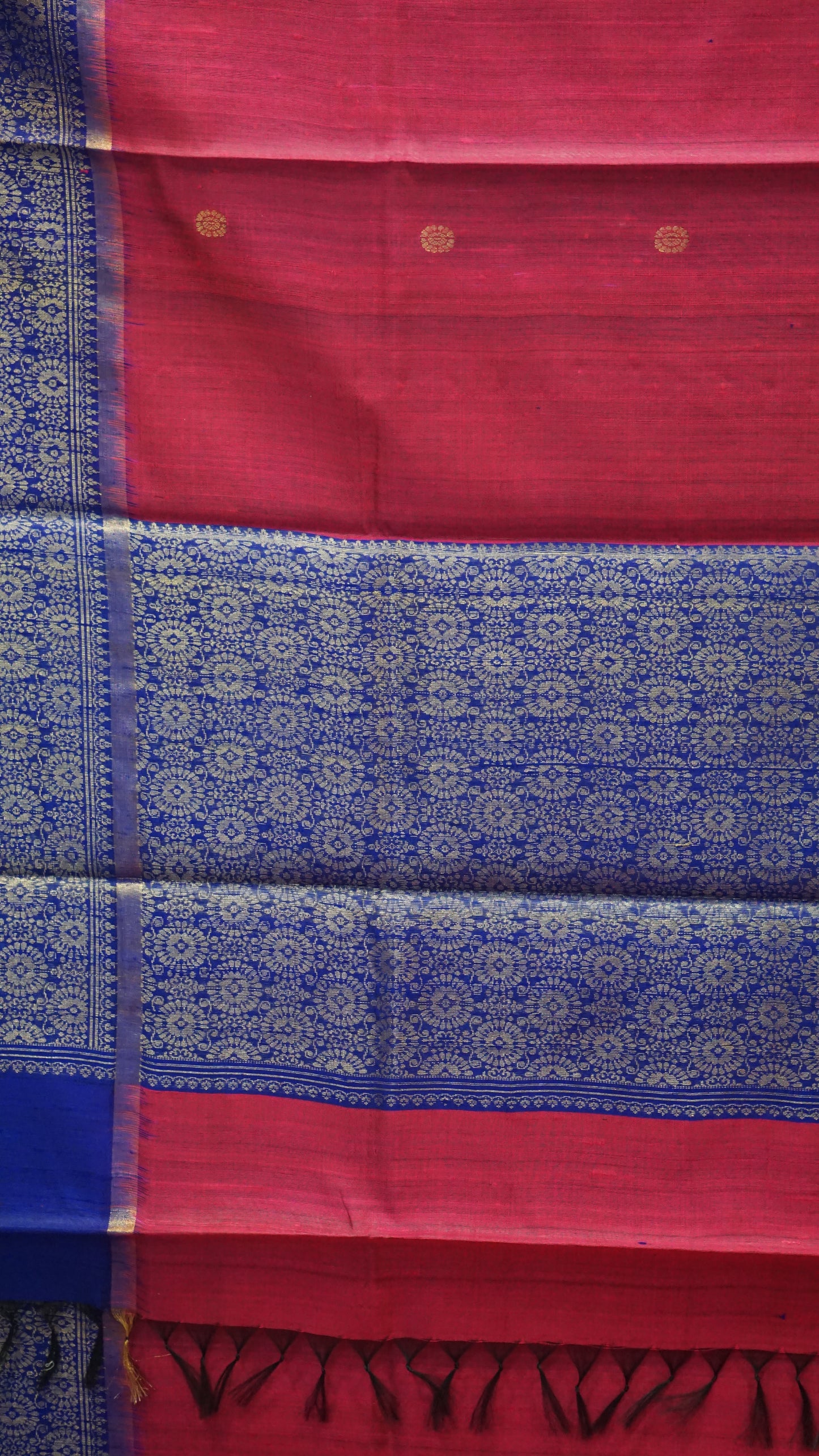 Pure Dupion Silk Saree - Pink With Navy Blue Border