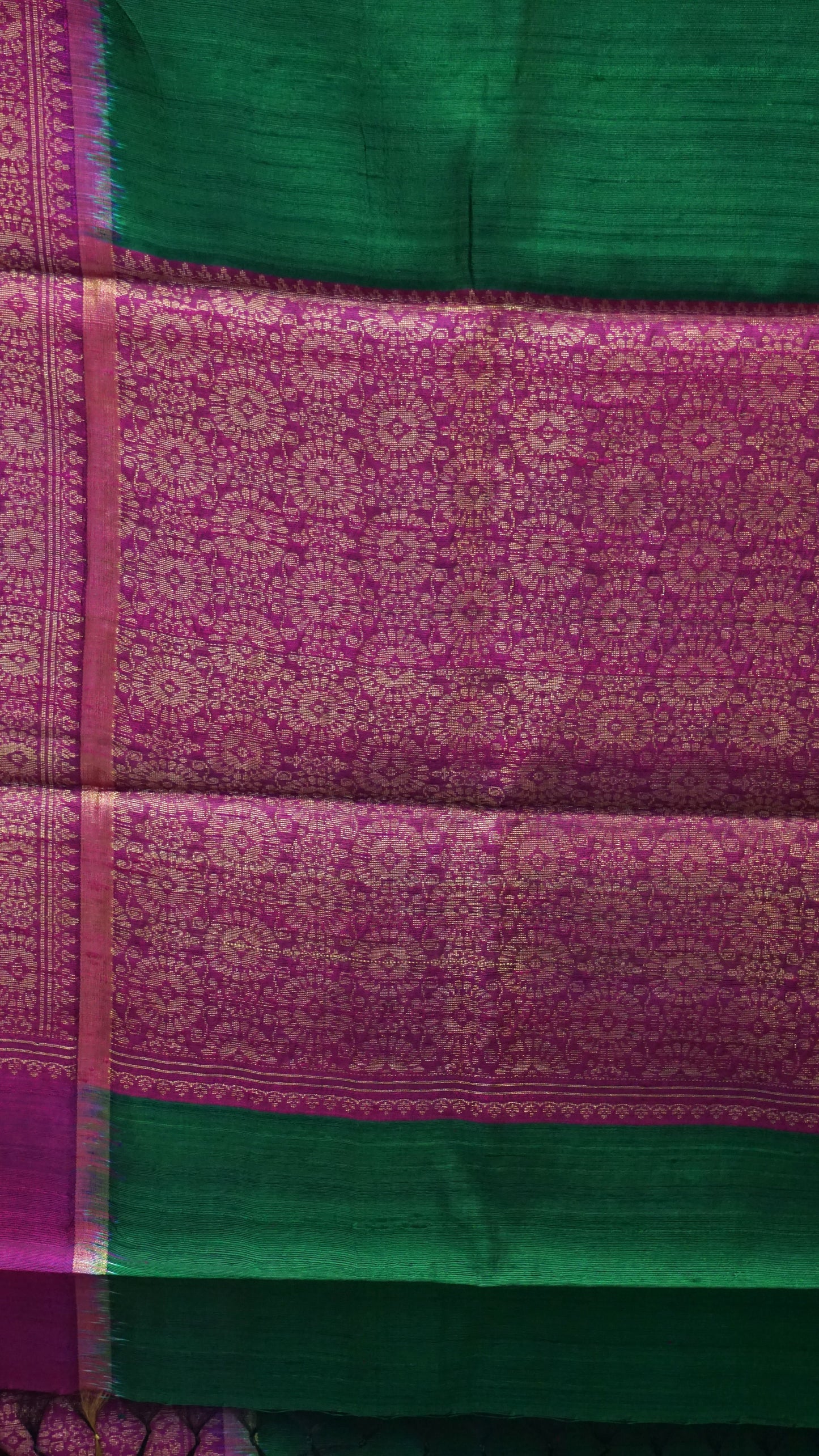 Pure Dupion Silk Saree - Green with Pink Border