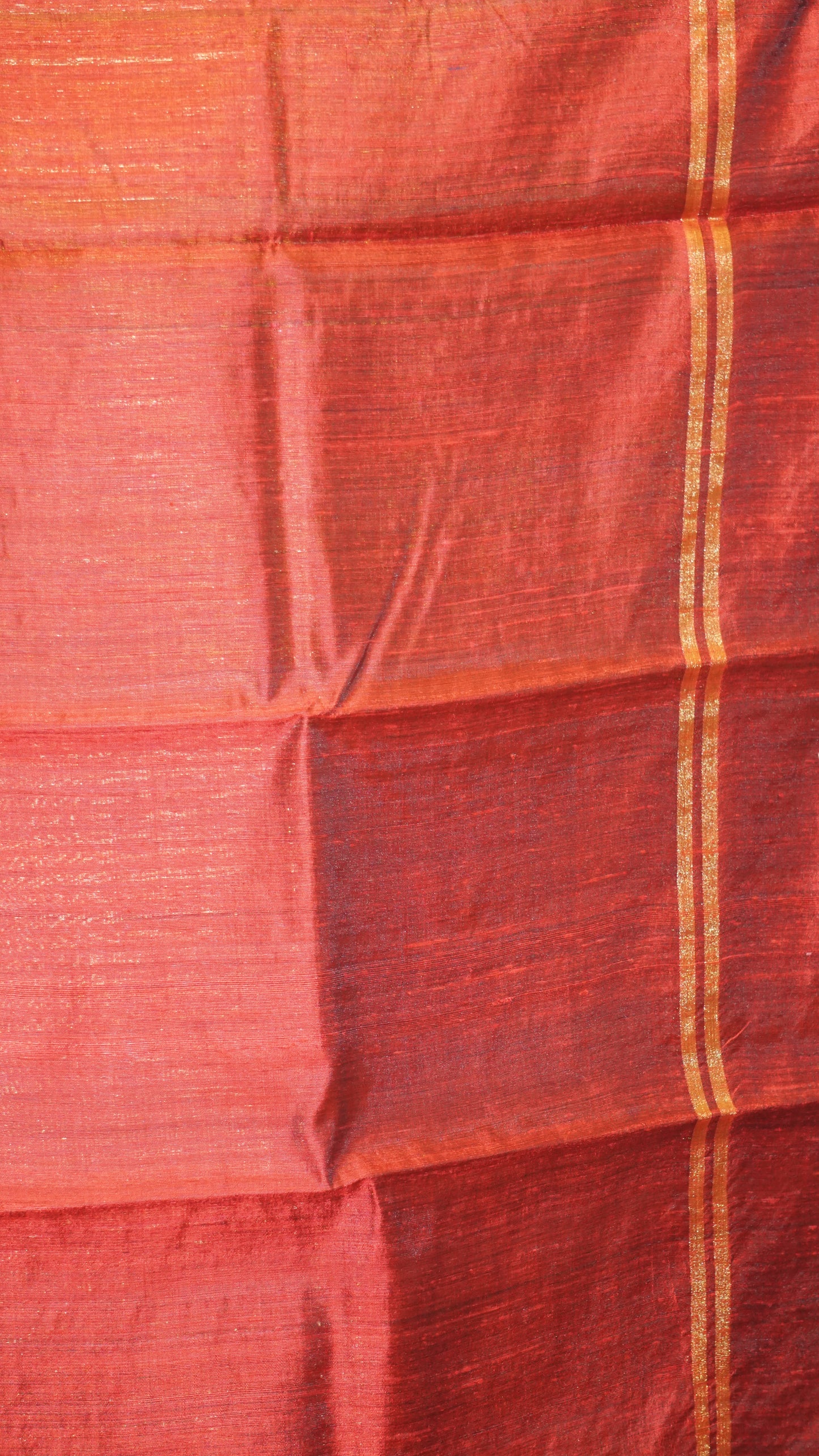 Pure Dupion Silk Saree - Mustard with Red Border