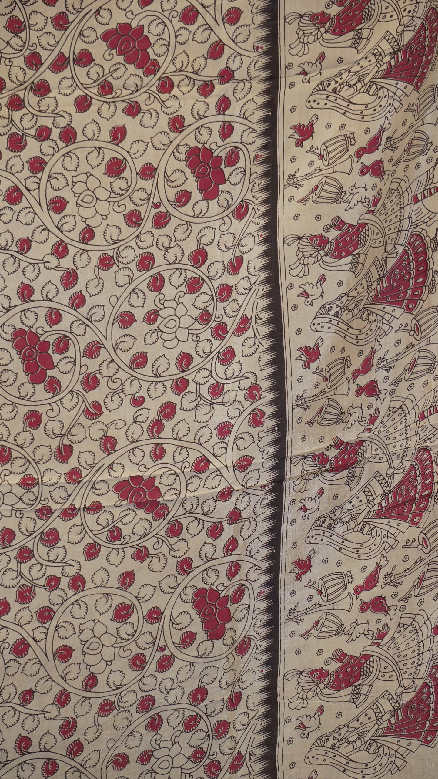 Kalamkari Saree Silk - Beige With Mustard Border