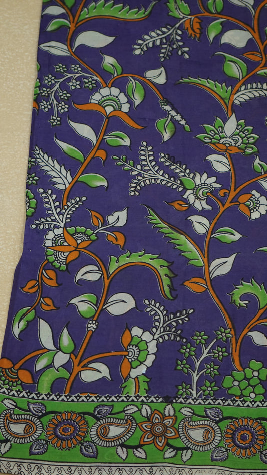 Kalamkari Saree Silk - Violet With Green Border