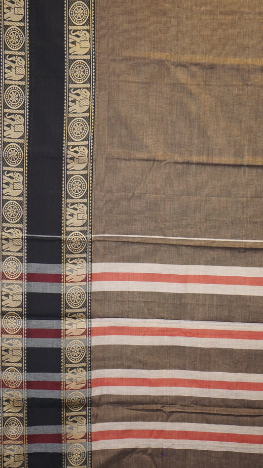 Narayanapet Cotton Saree Elephant Double Border Beige
