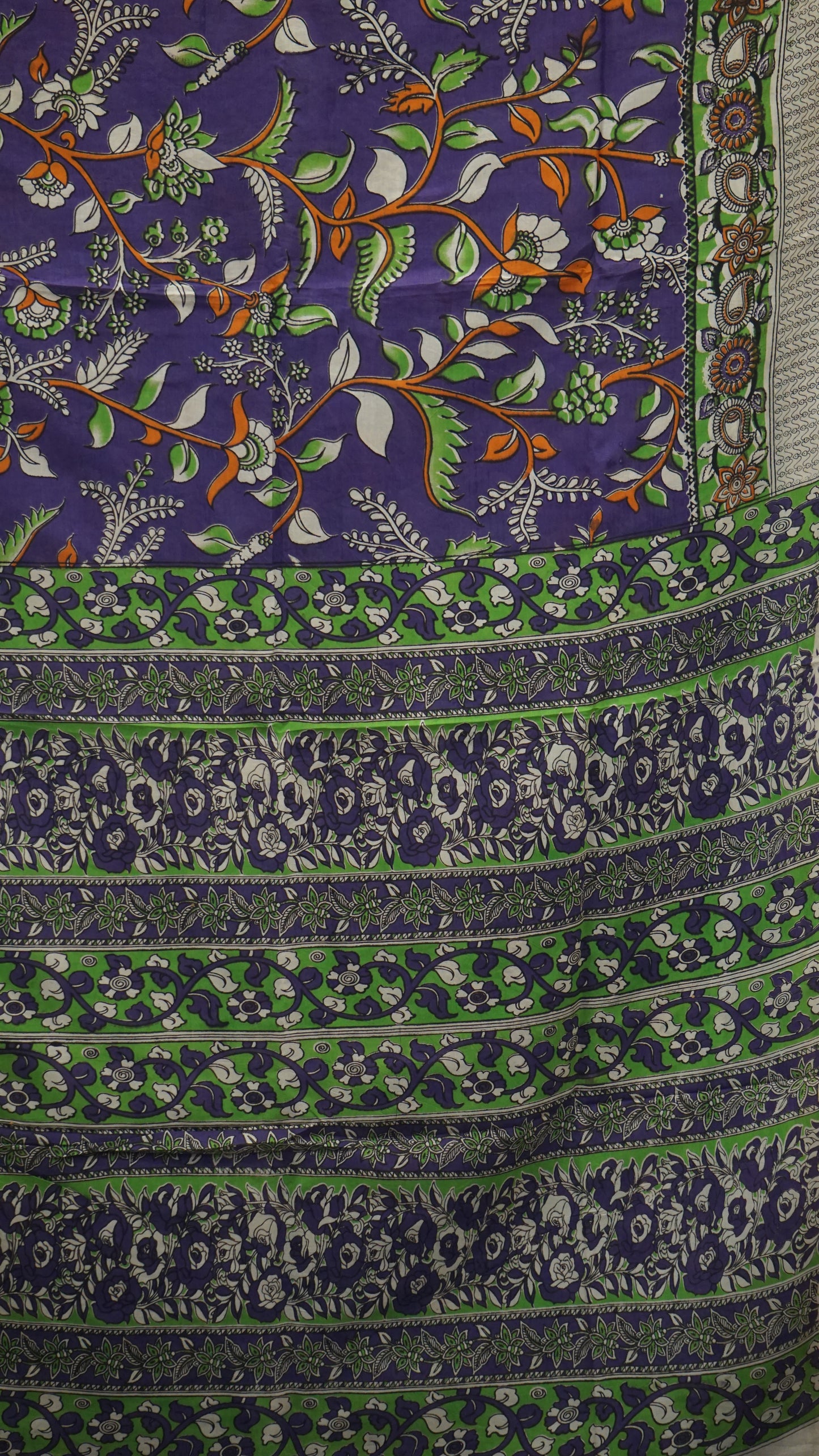 Kalamkari Saree Silk - Violet With Green Border