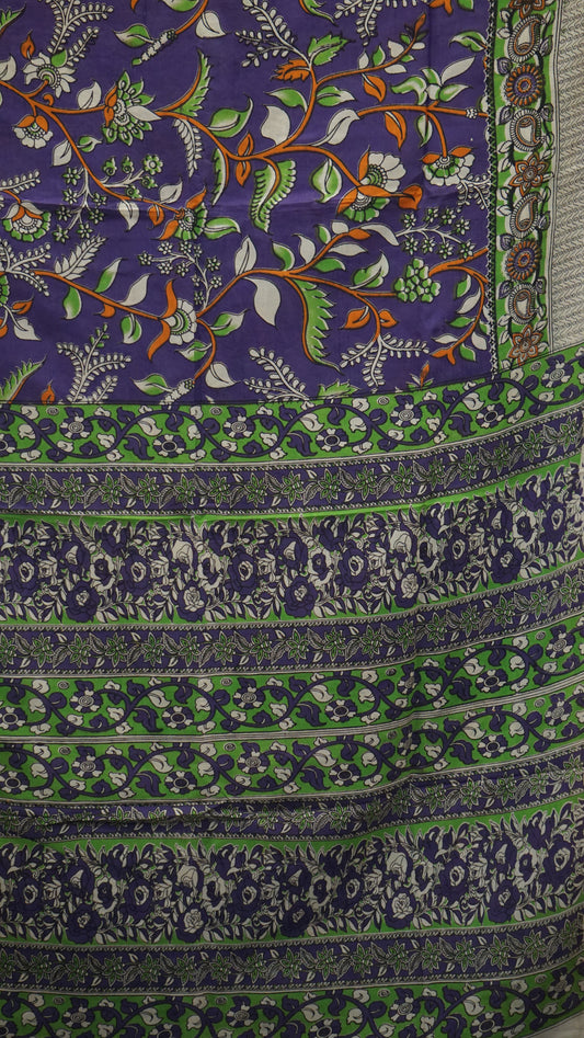 Kalamkari Saree Silk - Violet With Green Border