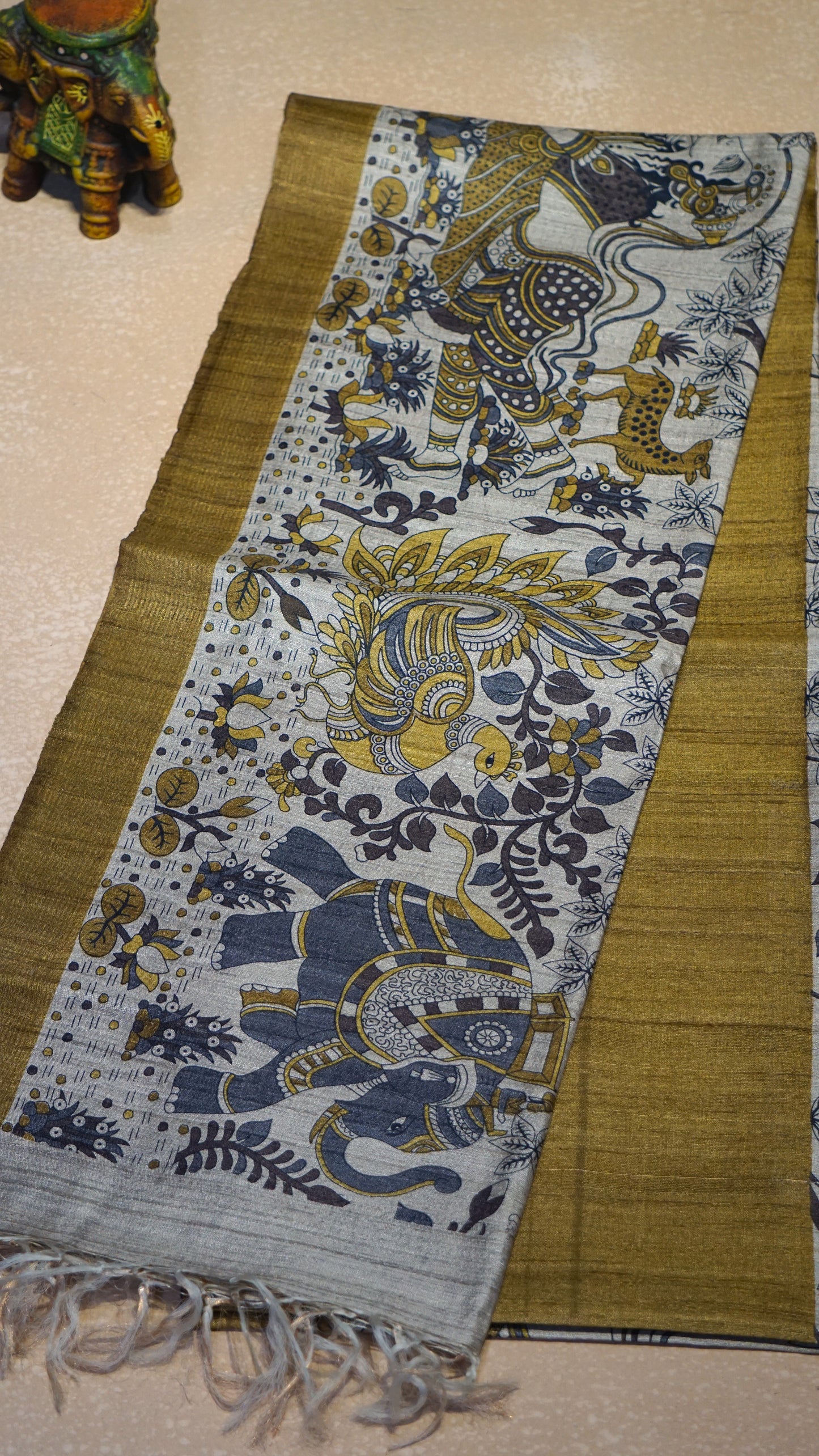Pure Tussar Saree - Mustard Yellow