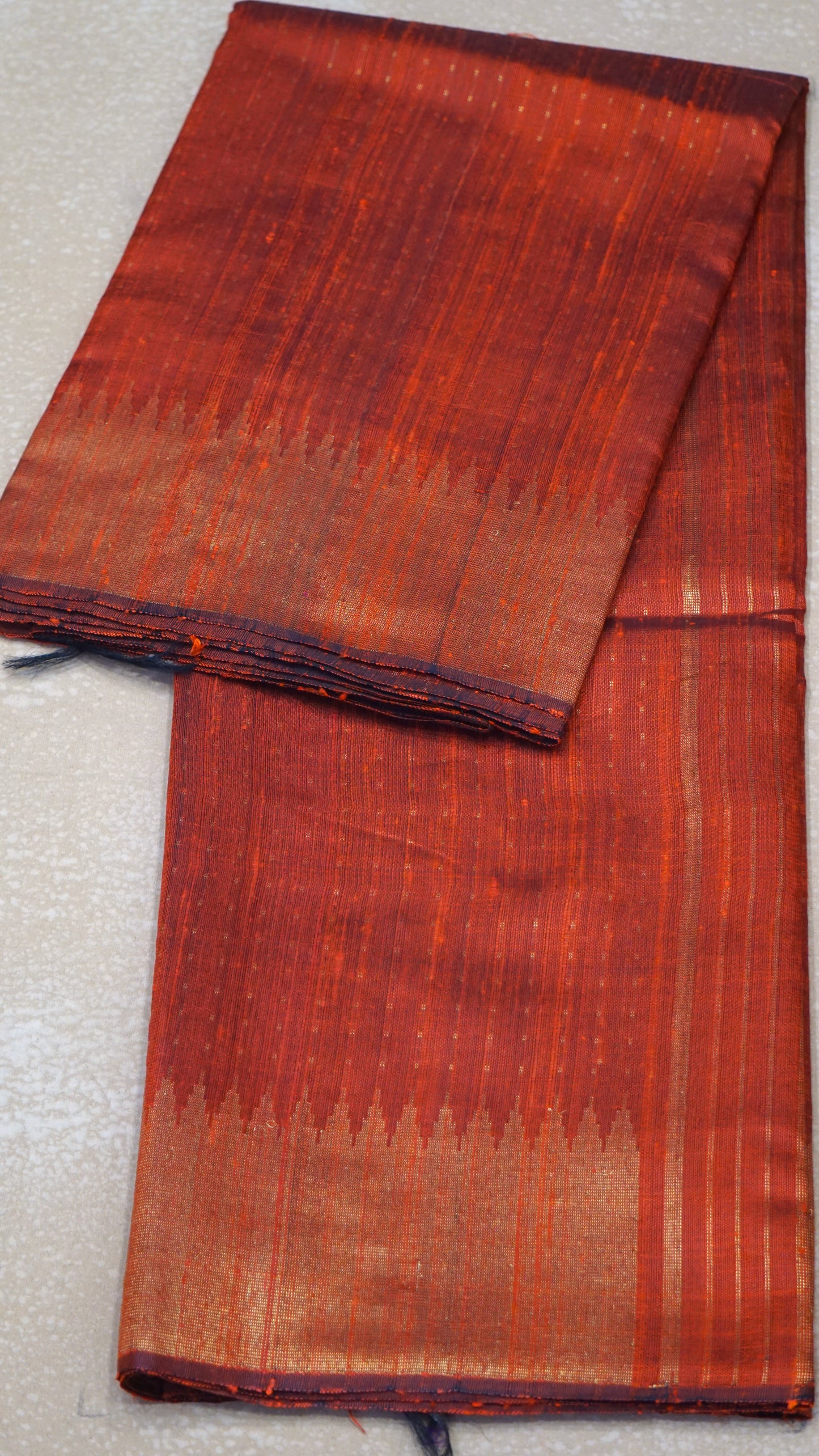 Pure Dupion Silk Saree - Orange with Gold Zari
