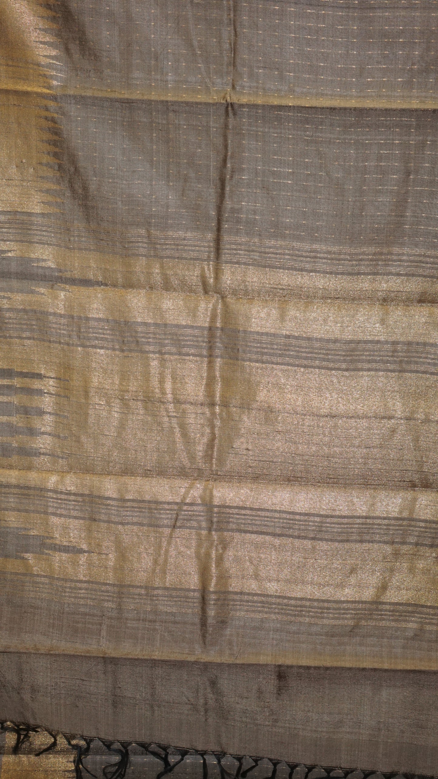 Pure Dupion Silk Saree - Grey with Gold Zari