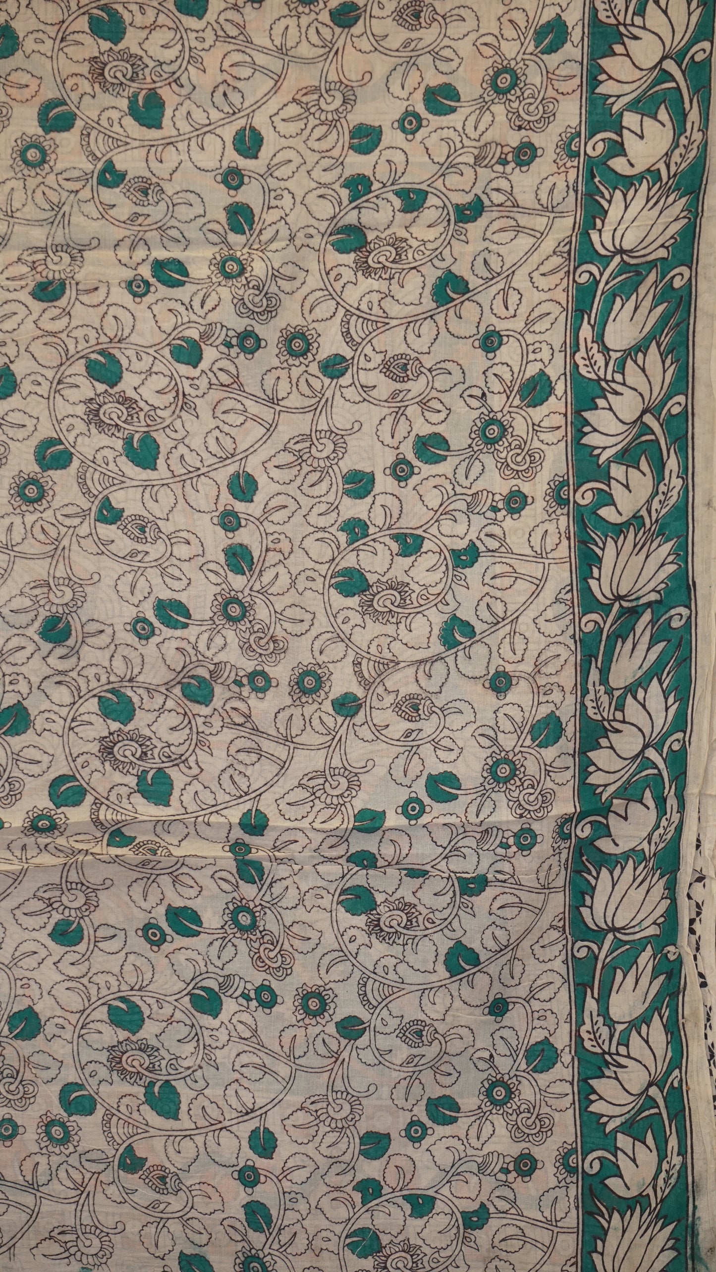 Kalamkari Saree Cotton - Orange With Green Border