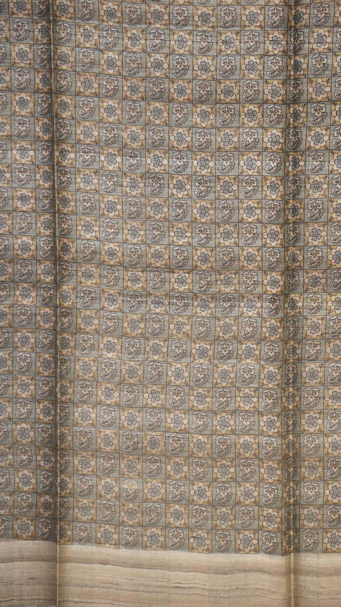 Pure Tussar Saree Checks - Cream & Pista Green