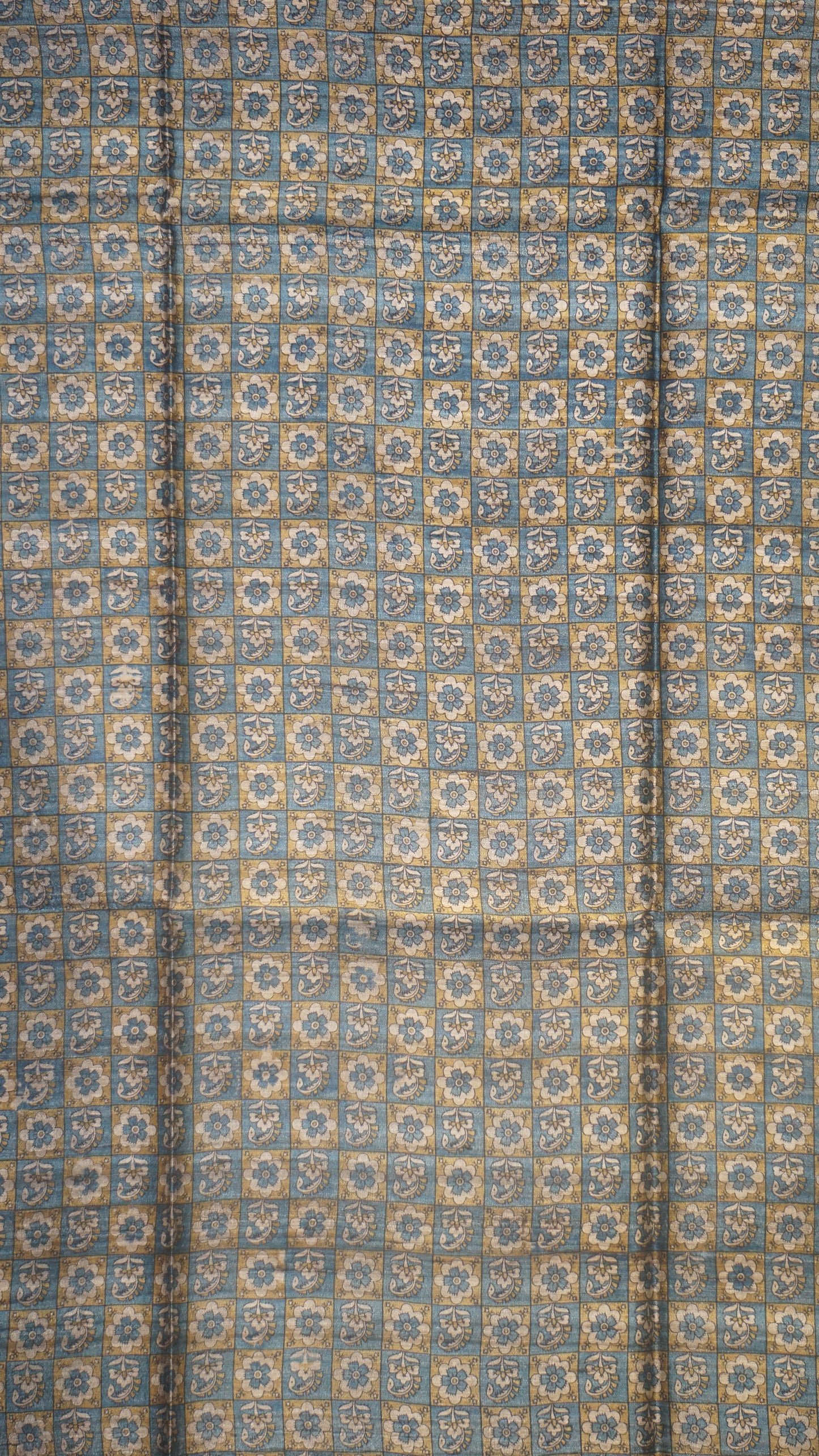 Pure Tussar Saree Checks - Cream & Blue
