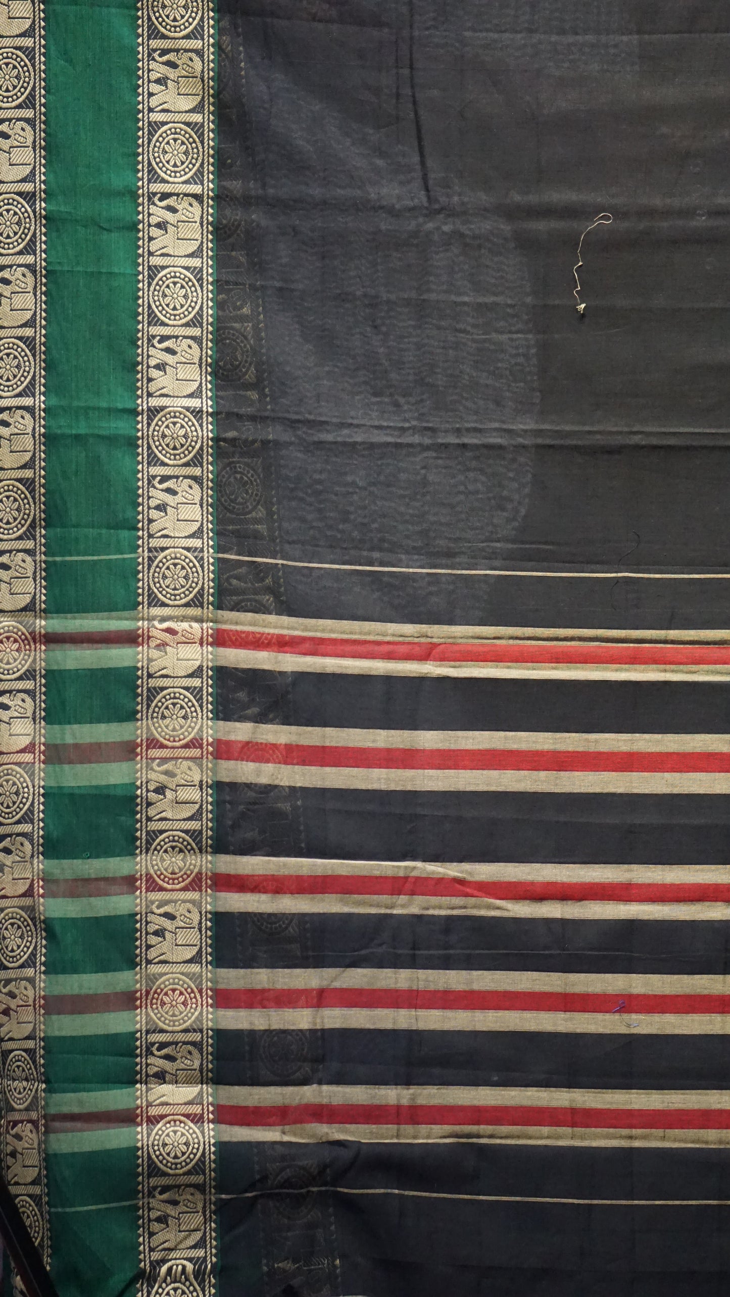 Narayanapet Cotton Saree Elephant Double Border Black