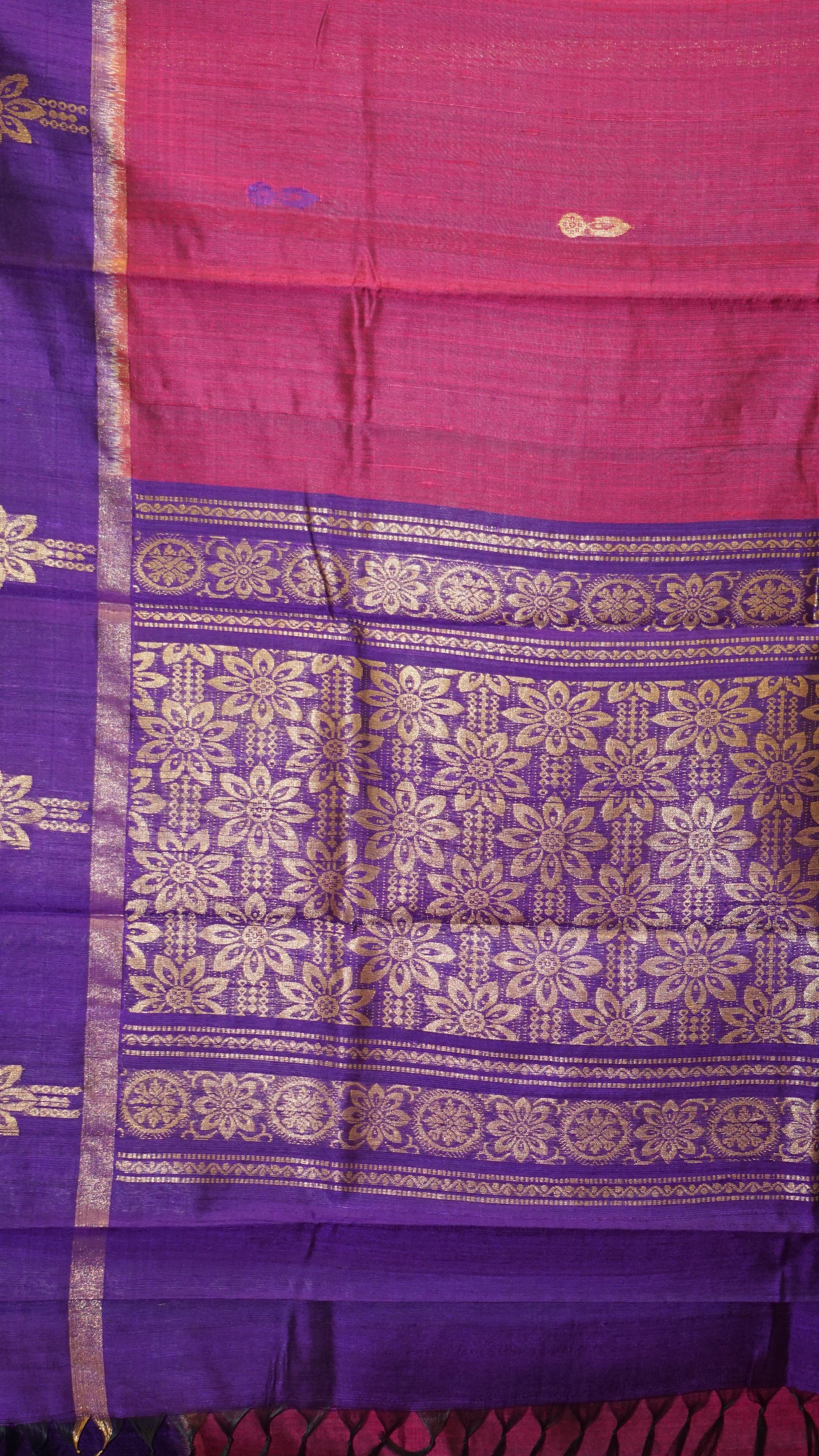 Pure Dupion Silk Saree - Magenta with Purple Border