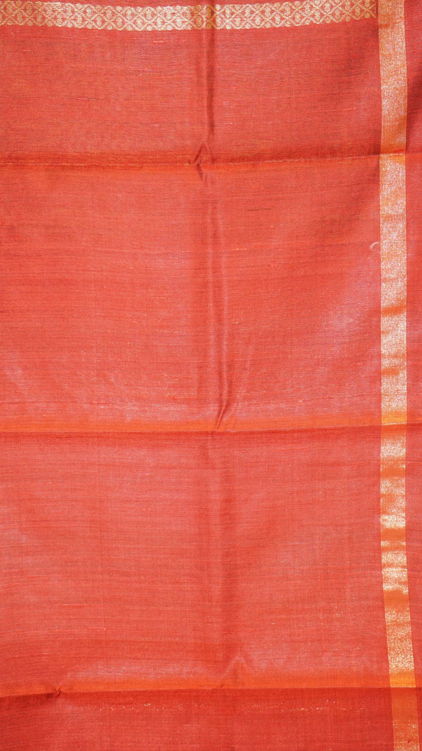 Pure Dupion Silk Saree - Gold With Red Border