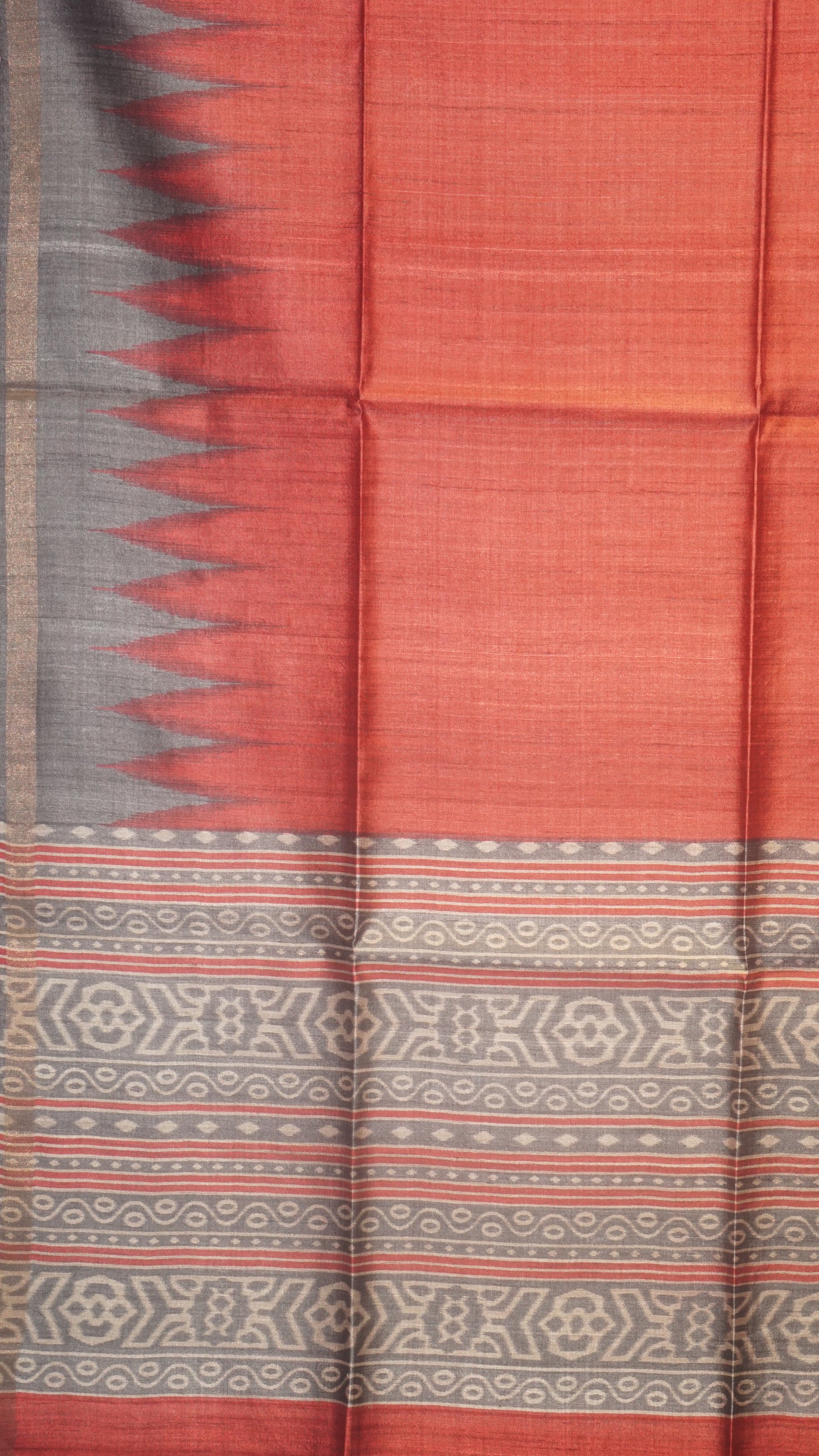 Pure Tussar Saree - Red & Grey