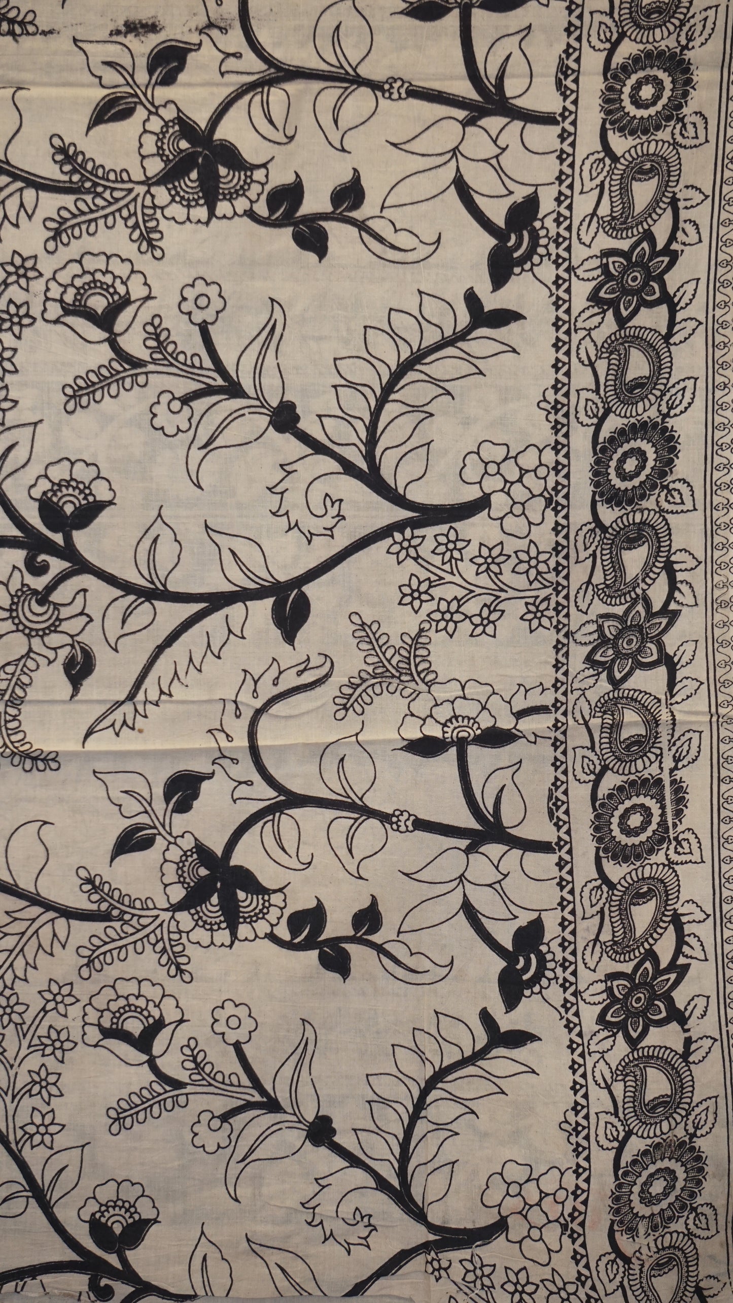 Kalamkari Saree Cotton - Black With Peacock Design